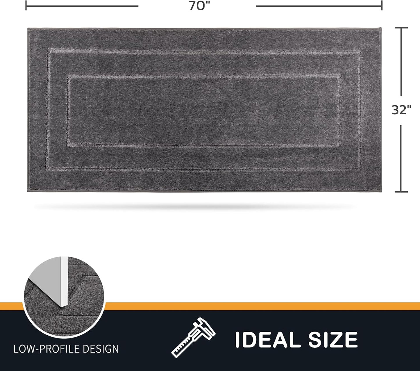 PURRUGS Dirt Trapping Door Mat 32" x 70", Non-Slip/Skid Machine Washable Entryway Rug, Dog Doormat, Super Absorbent Welcome Mat for Muddy Wet Shoes and Paws, Grey