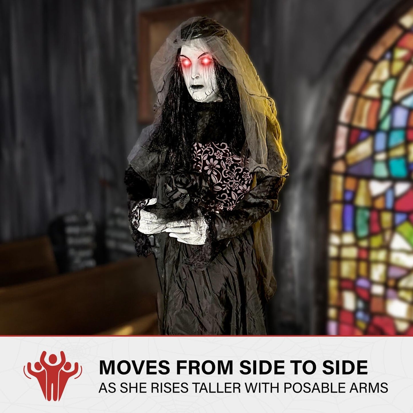 Haunted Hill Farm Rising Ghost Bride by Tekky, Battery-Operated, Sound Activated Animatronic with Sound Effects and Lights for Indoor or Covered Outdoor Creepy Halloween Decoration