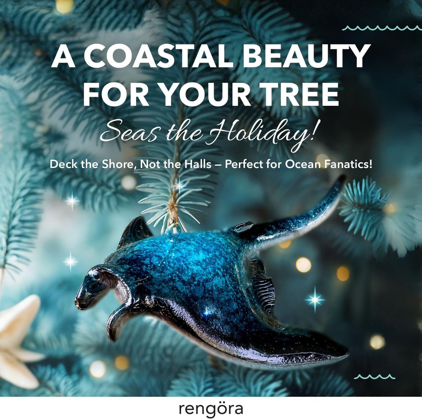 Hand-Painted Beach Christmas Ornament – Coastal Tree Decoration for Ocean Lovers – Unique Nautical Ornament for Christmas Tree or Stocking Stuffer Gift (Manta Ray)