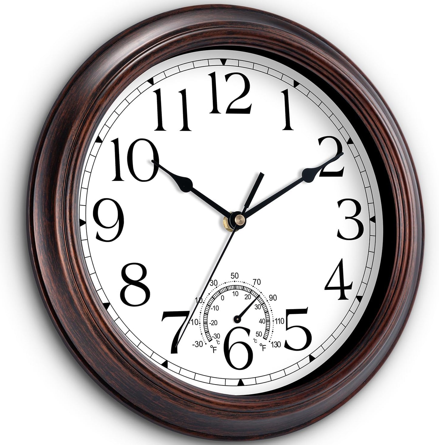 8.5 Inch Outdoor Wall Clock with Thermometers, Vintage Silent Wall Clocks Battery Operated, Retro Non-Ticking Clock Decorative for Living Room, Patio, Kitchen, Office, Bathroom, Bedroom(Bronze)