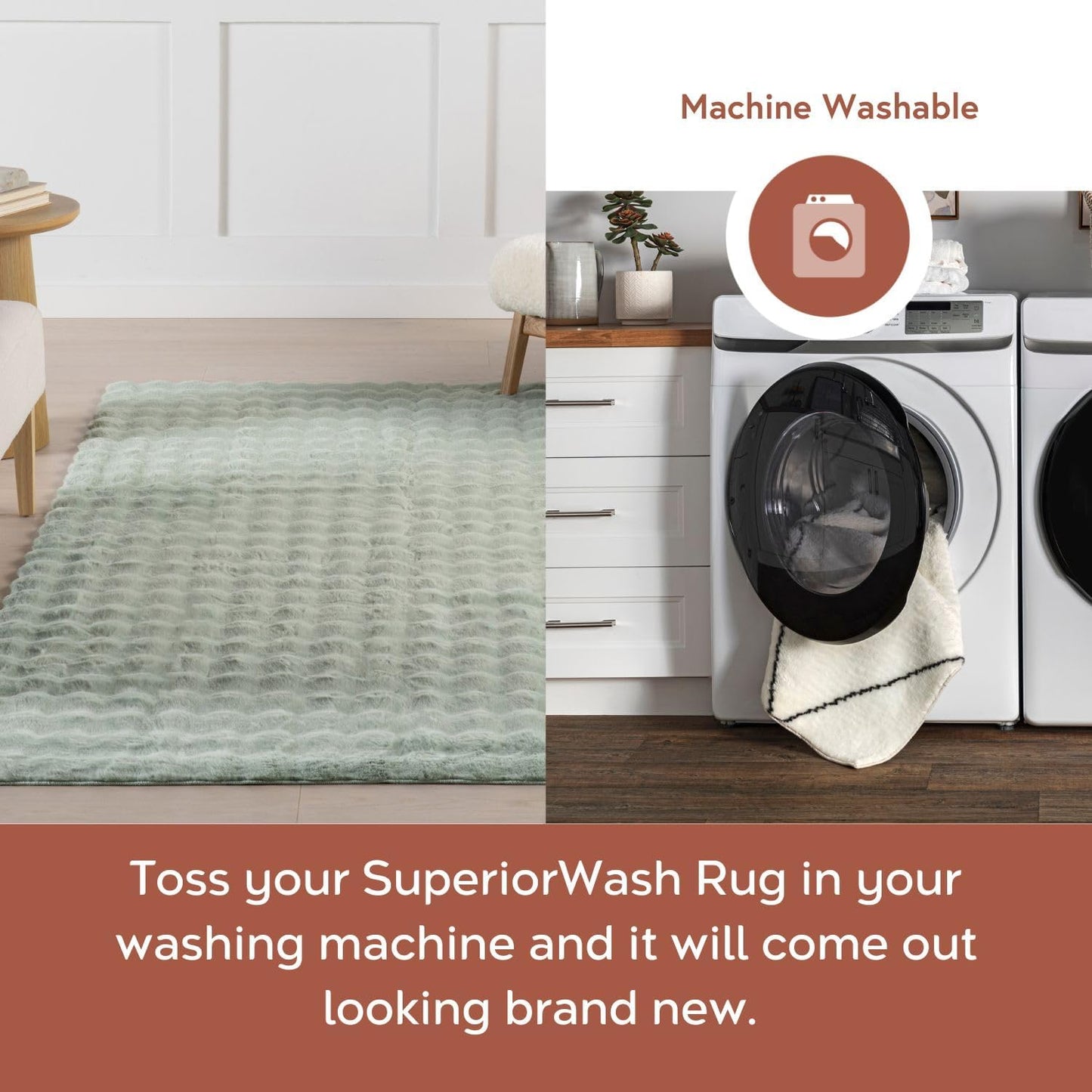 nuLOOM 5' x 8' Cozy Plush Area Rug, Machine Washable, Non-Slip, Soft Fluffy Shag Carpet for Living Room Bedroom Kids Room Nursery Home Decor, Jeni Green