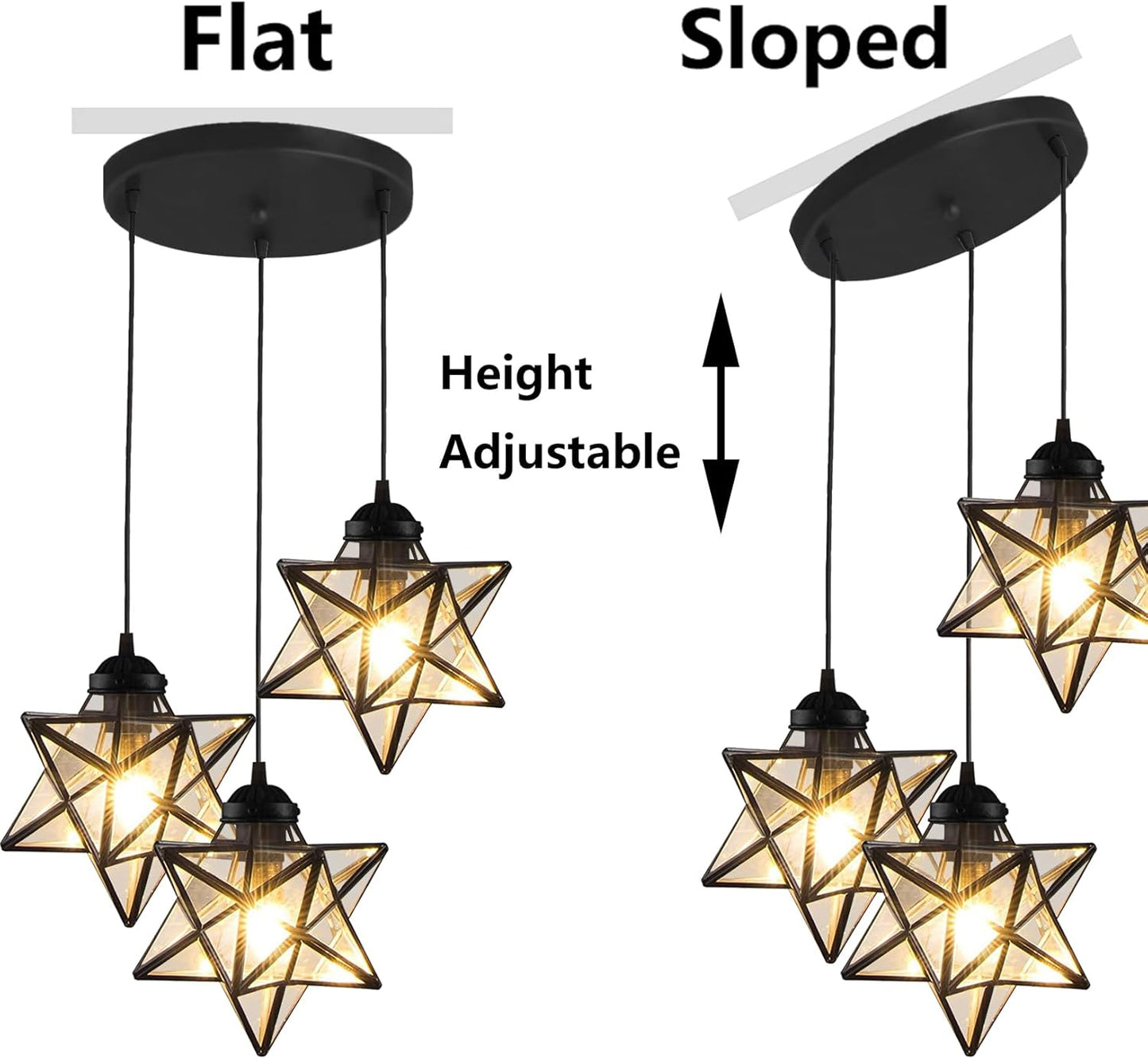 Farmhouse Glam Chandelier with Glass Star Pendants Light Fixture Elegant Ceiling Hanging Lights Included Warm Light Bulbs Black