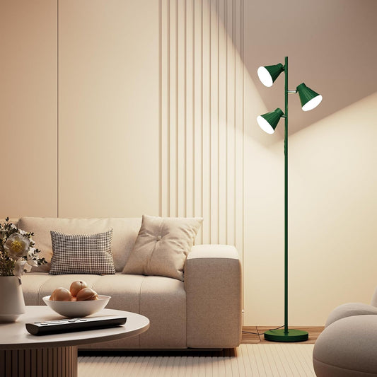 36W LED Tree Floor Lamp, Dimmable Tall Standing Lamp with Remote & Touch Control, 4 Color Temperatures Bright Floor Lamp, 3 Rotatable Light Modern Floor Lamps (Green)