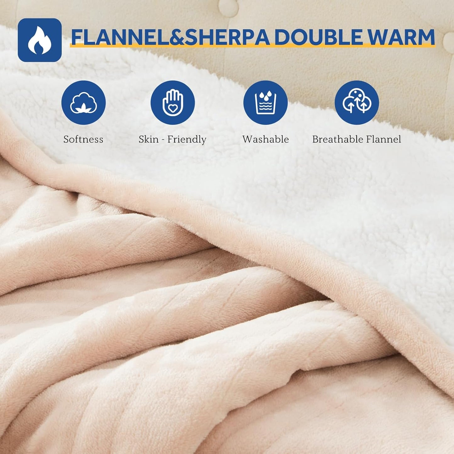 Sealy Electric Blanket King 100"*90",Super Cozy Flannel to Sherpa Reversible Heated Blanket King Size with 10 Heating Levels & 1-12 Hours Auto Off Overheating Protection Machine Washable,Beige