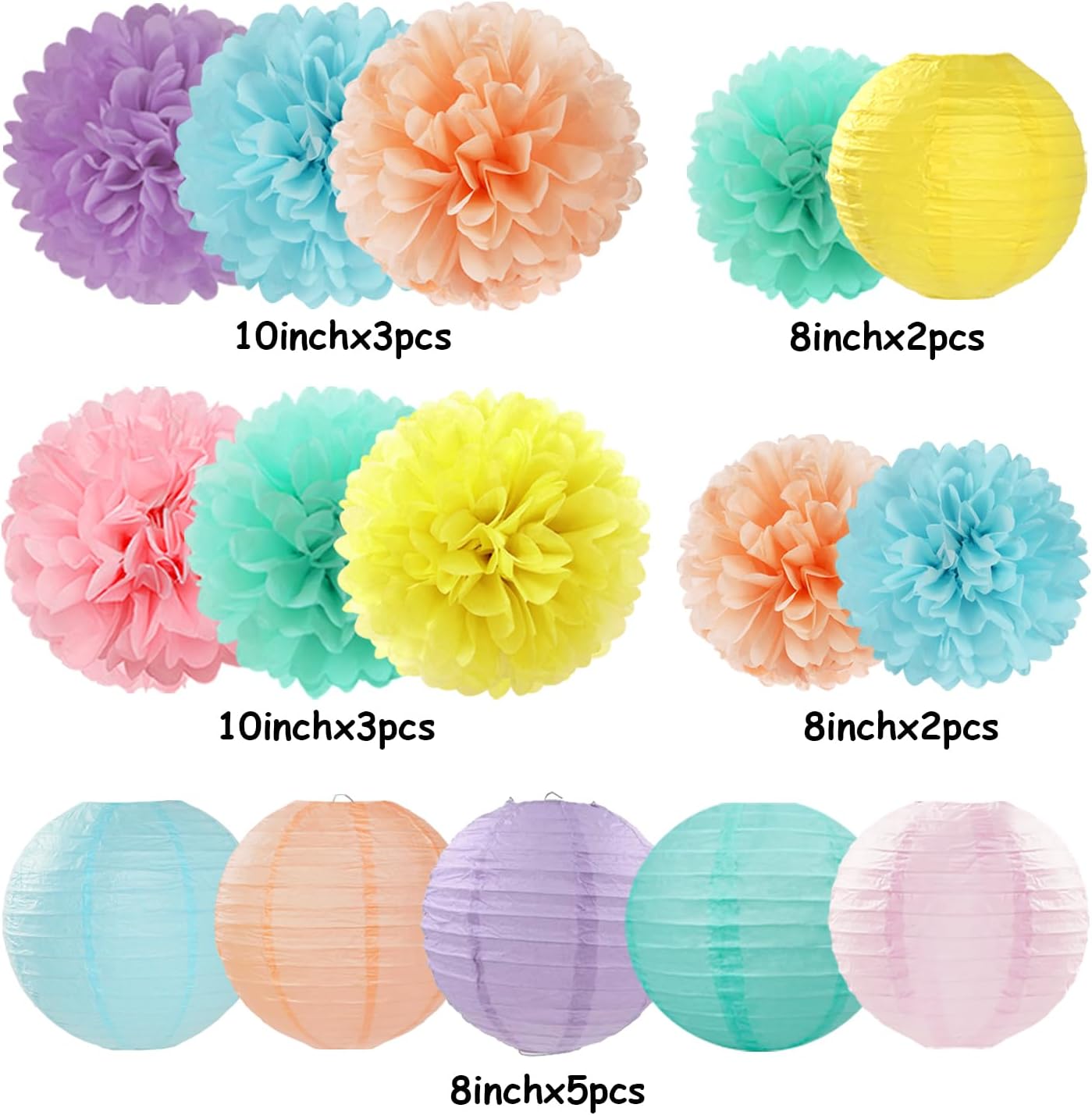 Pastel Rainbow Colorful Party-Decorations Paper Flowers Lanterns - 15PCS Birthday Classroom Baby Shower Tissue Pom Poms Streamers, Macaron Carnival Theme Hanging Supplies Decor Hugfond