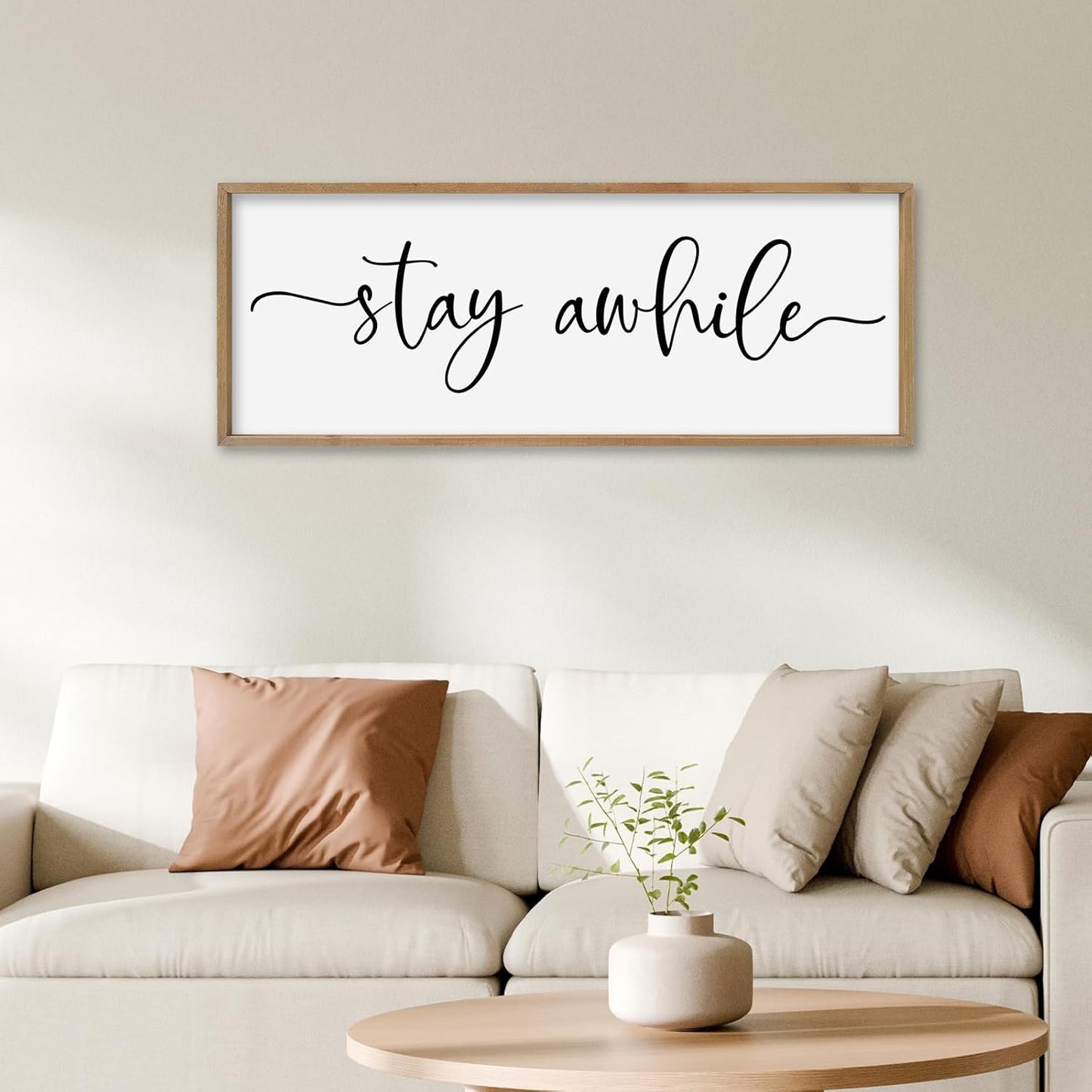 SRSZHIYUE Stay Awhile Sign Wall Decor Art 40"×15" Home Entryway Hallway Signs Large Wood Framed Wall Hanging (Wood)