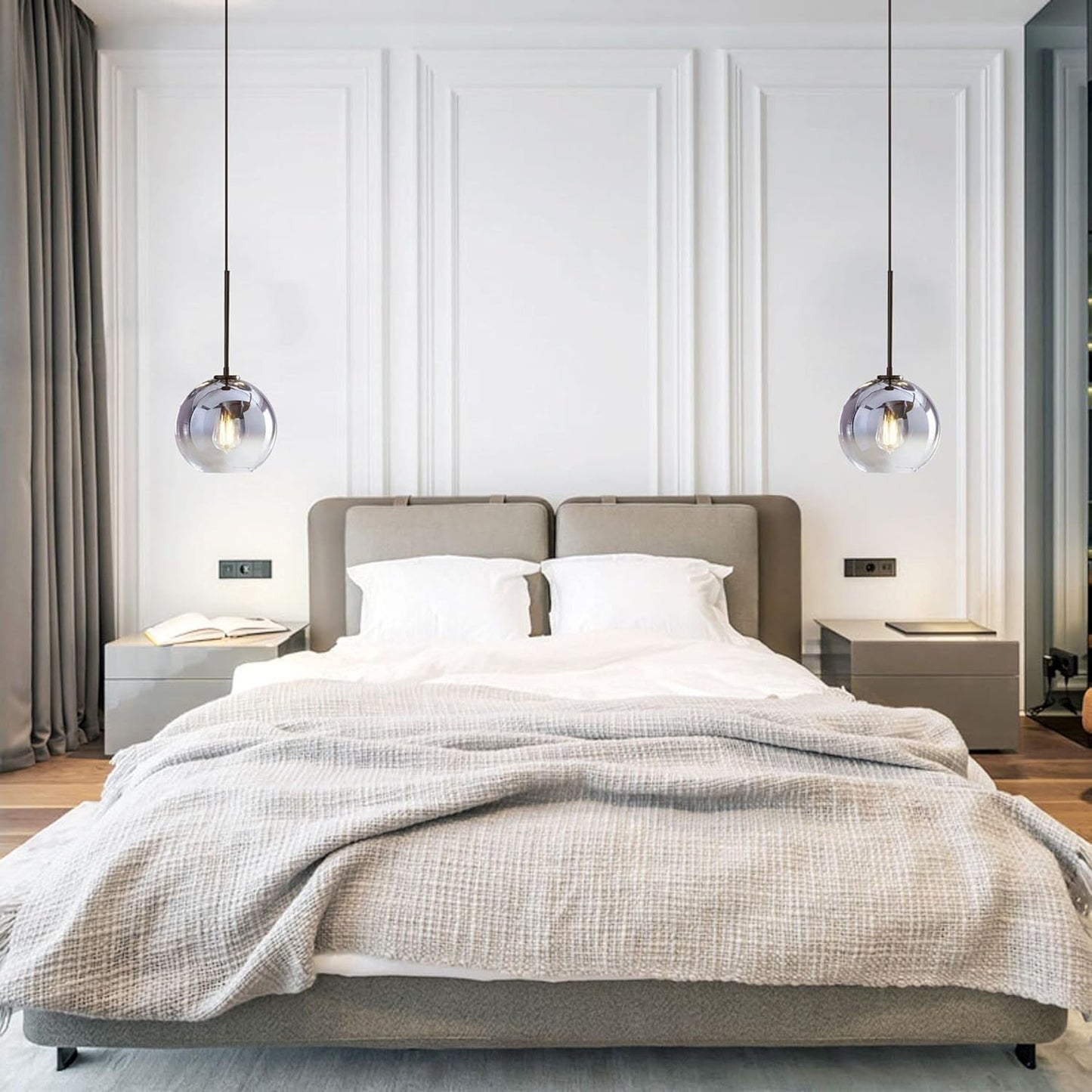 KCO Lighting Modern Black Globe Pendant Light Mercury Glass Ceiling Pendant Light Mid Century Silver Kitchen Pendant Lighting Over Island Dining Room Light Fixtures Over Table