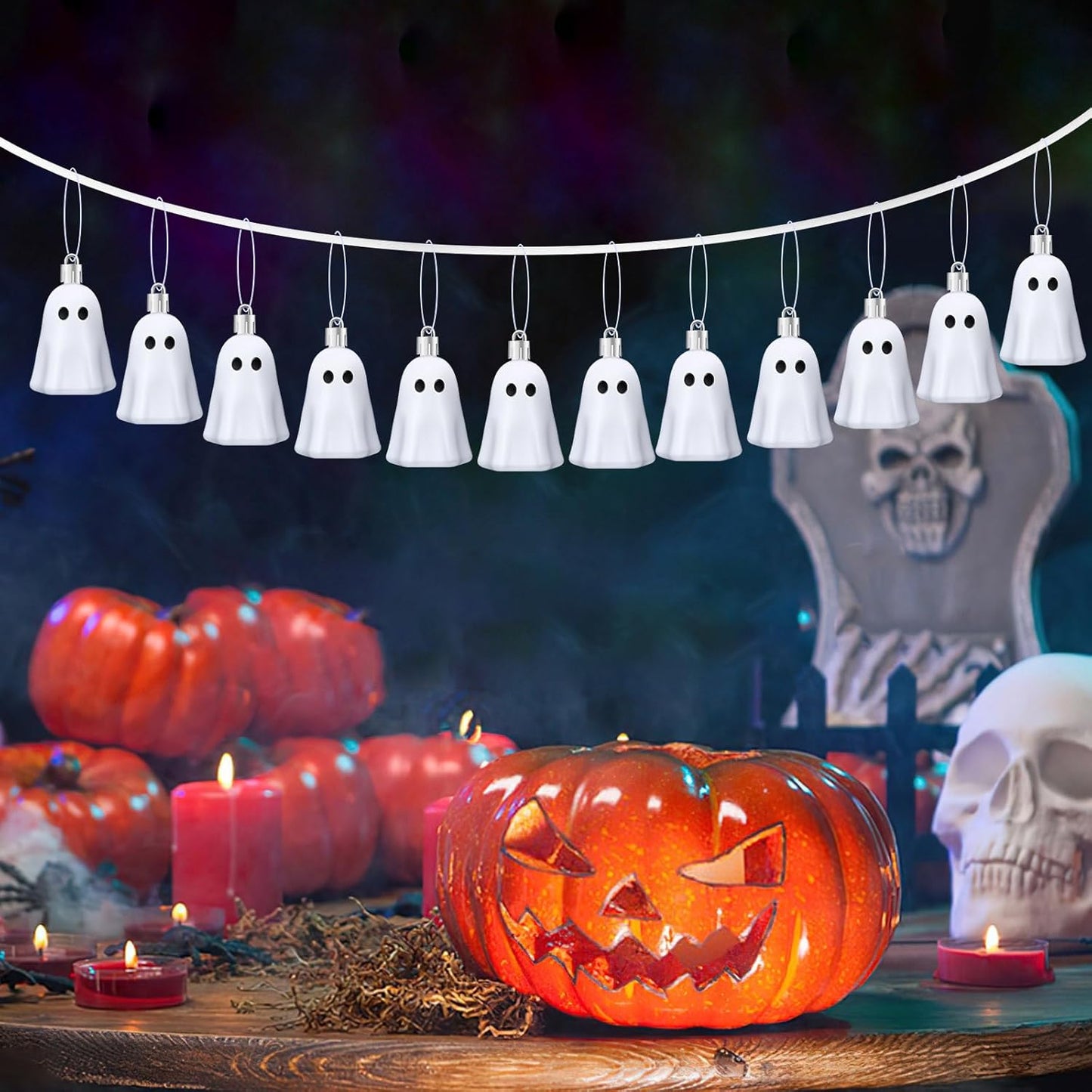 JULMELON 24Pcs Halloween Hanging Ornaments White Ghost Decorations Halloween Tree Decoration Mini Ghost Ornaments for Home Party Decor