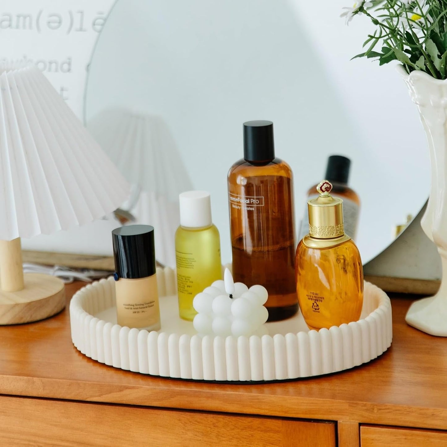 11.8in Decorative Tray for Coffee Table Decor- Modern Oval Concrete Tray for Home Decor- Minimalist Handcrafted Centerpieces Tray for Living Room, Kitchen Dining Table, Entryway (Beige)