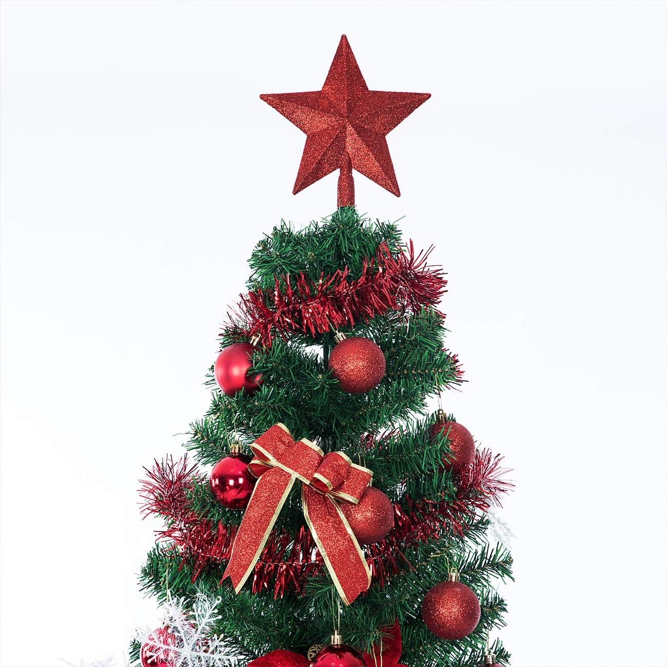 Sunnyglade 94 PCS Christmas Tree Ornaments Set with Glitter Poinsettia, Bows, Ribbons, Leaves & Assorted Decoration Ball for Xmas Tree Holiday Wedding Party Decorations (Red)