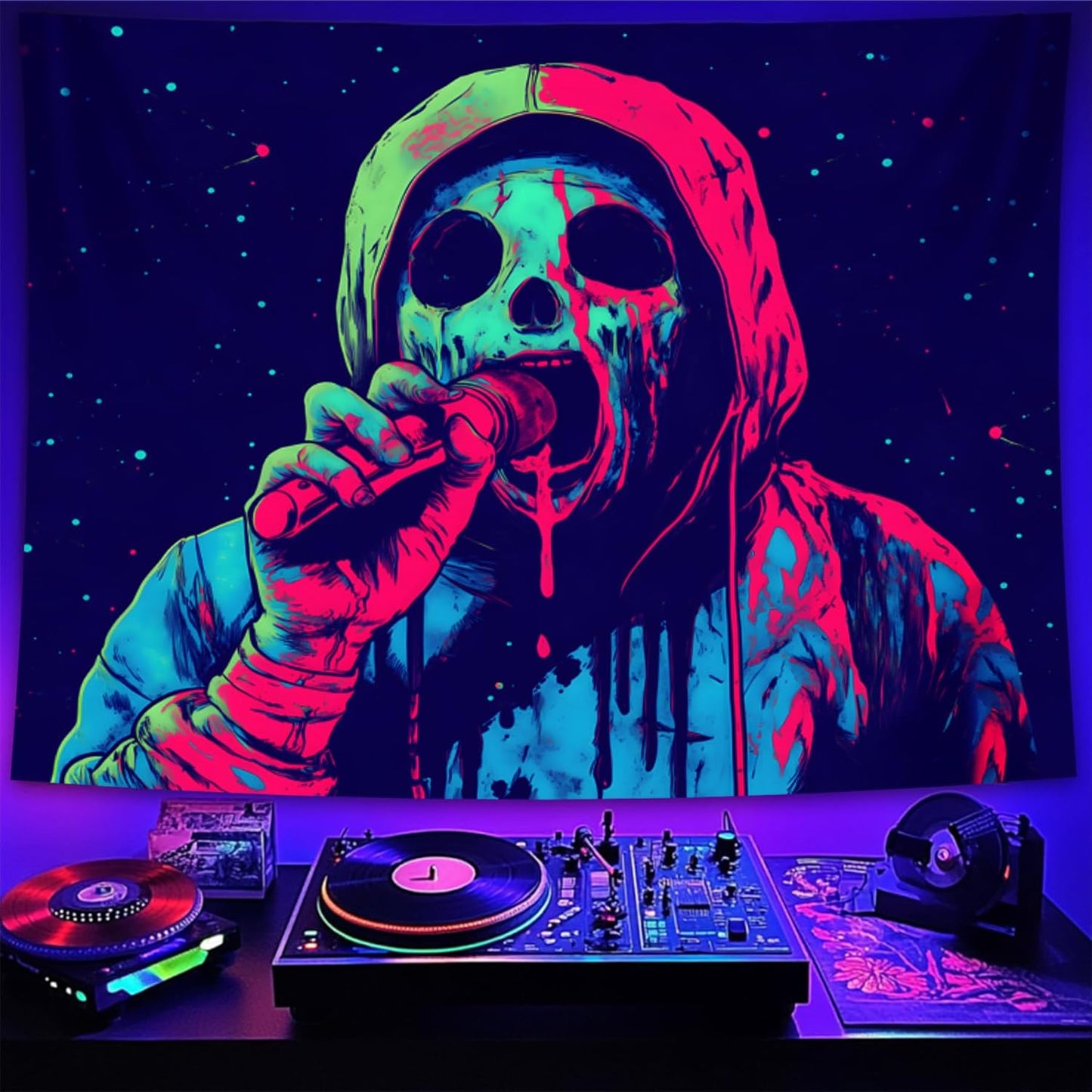 Halloween Tapestry, Blacklight Tapestry for Halloween Party Decor Hanging Tapestries Backdrop Wall Art Poster for Bedroom Dorm 59x51in