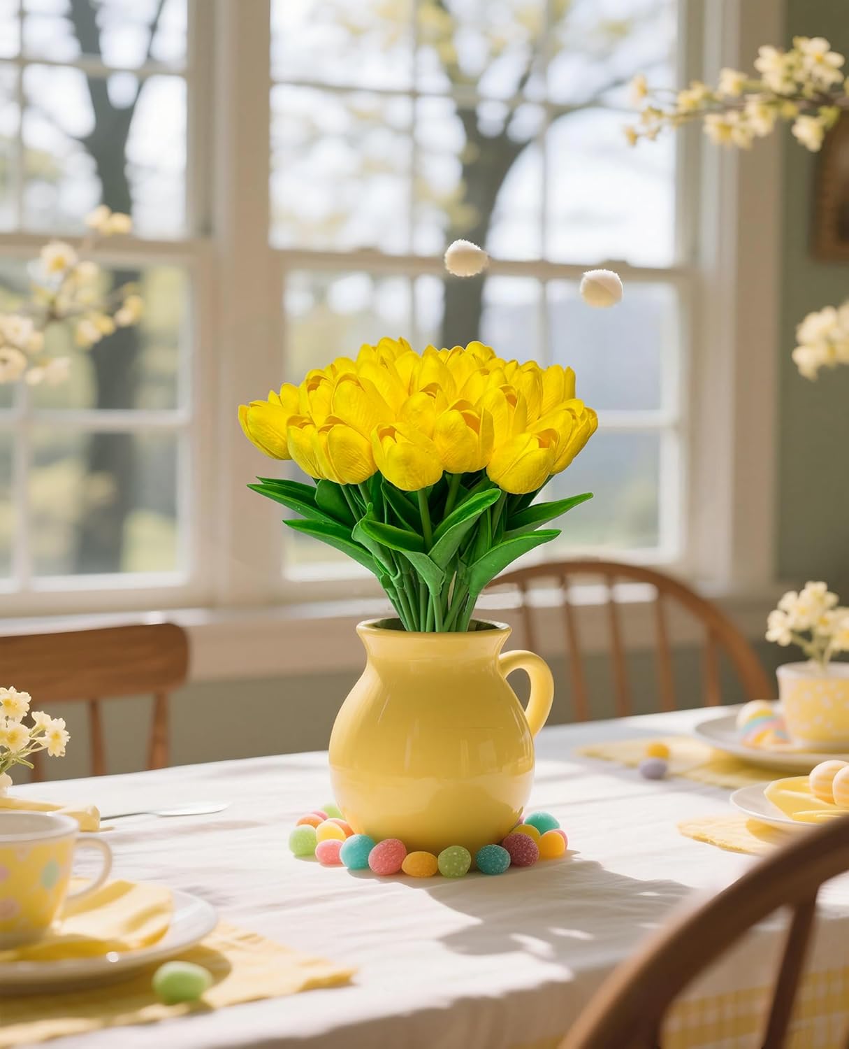 Yellow Artificial Tulip Flowers 15PCS Real Touch Faux PU Tulips Bouquet Faux Spring Flowers for Floral Arrangements Table Centerpiece Kitchen Home Mothers Day Easter Summer Decorations