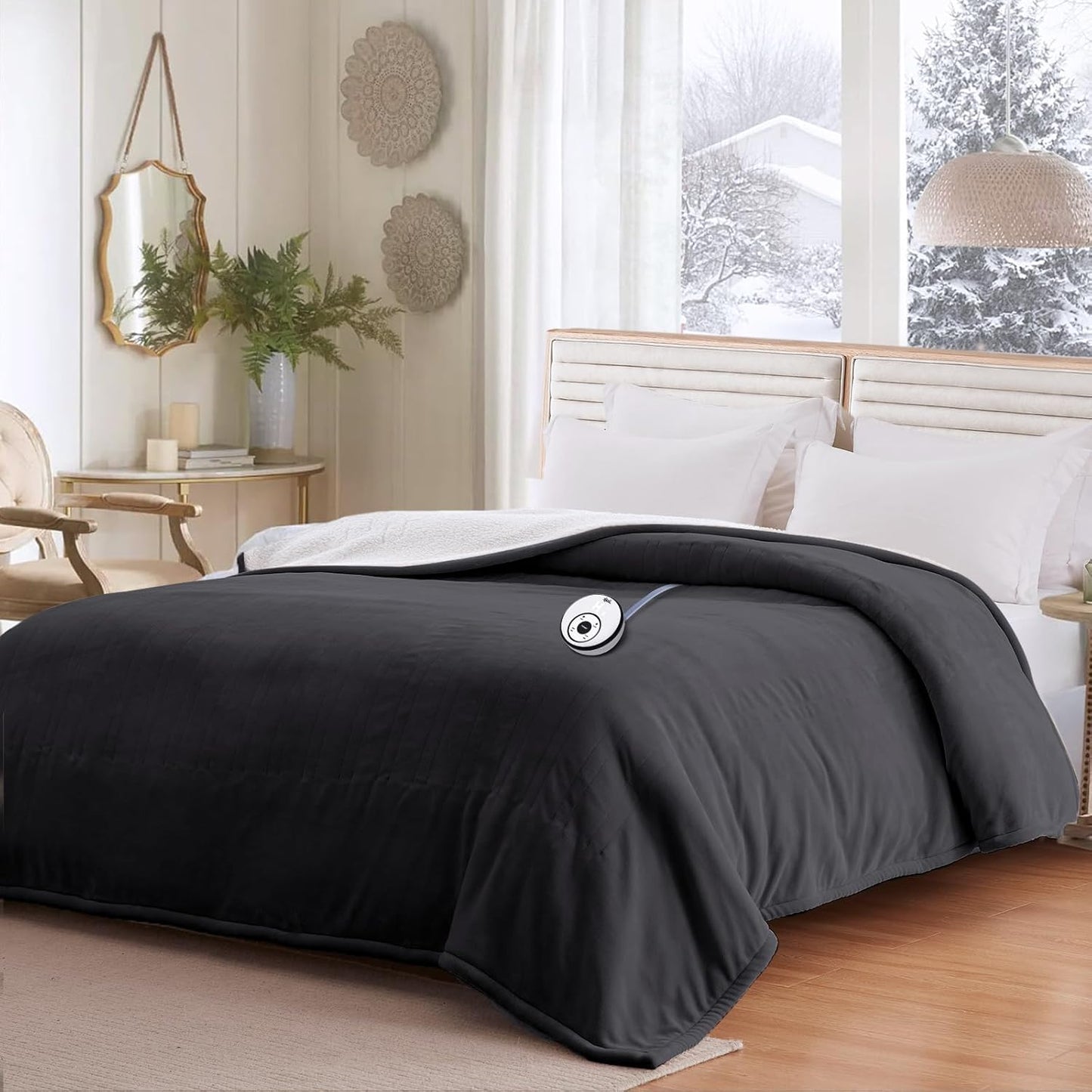 Sealy Electric Blanket Full Size 80"*84",Super Cozy Flannel to Sherpa Reversible Heated Blanket Full Size with 10 Heating Levels & 1-12 Hours Auto Off Overheating Protection Machine Washable, Charcoal