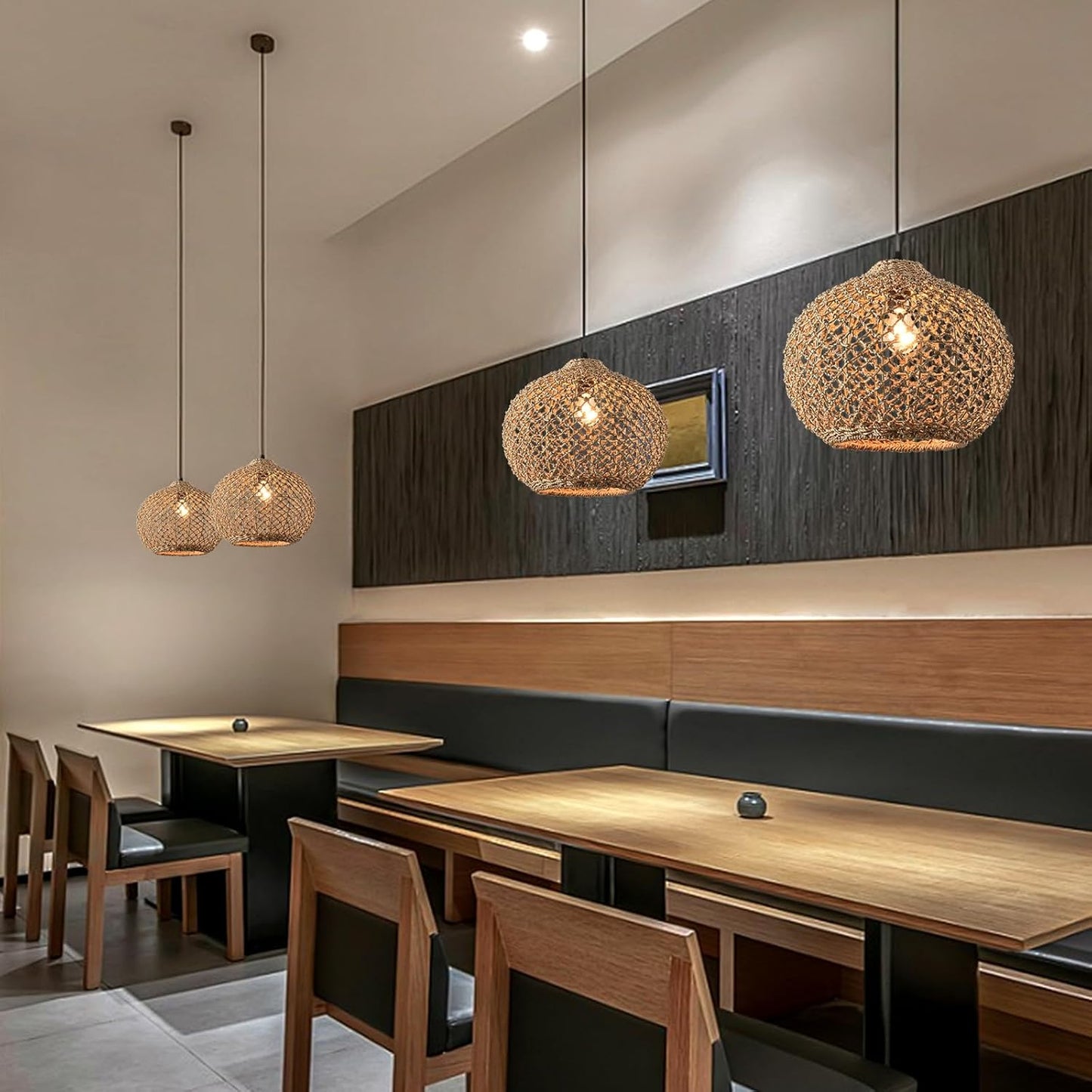 1-Pack 13.79” Rattan Pendant Light Fixture,1-Light Bohemian Handmade Woven Bamboo Wicker Suspension Farmhouse Chandelier for Kitchen Island Bedroom Living Room