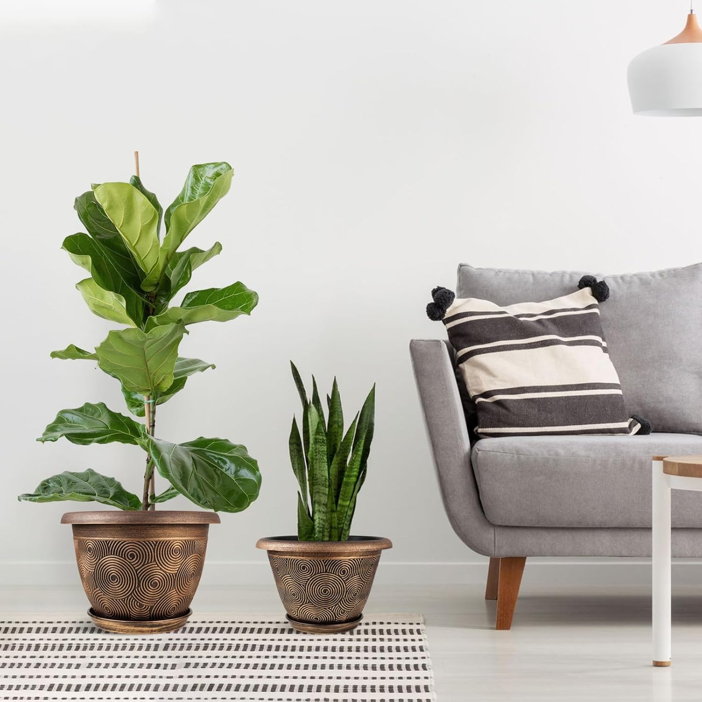 12 Inch Large Planter Pot for Plants Indoor Outdoor, 4 Pack Plastic Flower Pots with Drainage Hole & Tray, Modern Decorative Garden Pot with Saucer, Plant Container for House