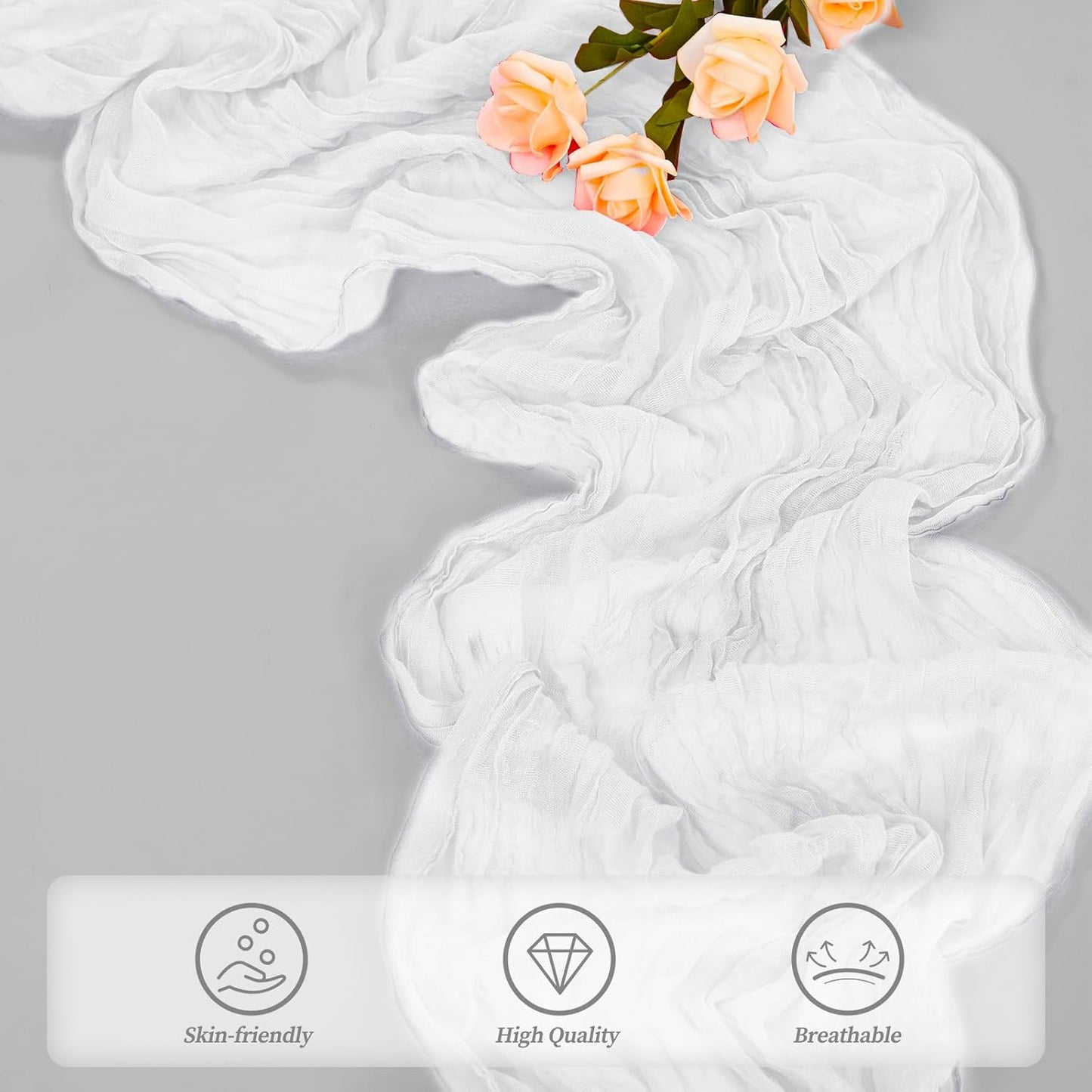 10FT 6 Pack White Cheesecloth Table Runner 20 x 120 Inch Long Rustic Gauze Cheese Cloth Table Runner for Wedding Bridal Baby Shower Table Decorations Boho Fabric Sheer Birthday Party Table Decor