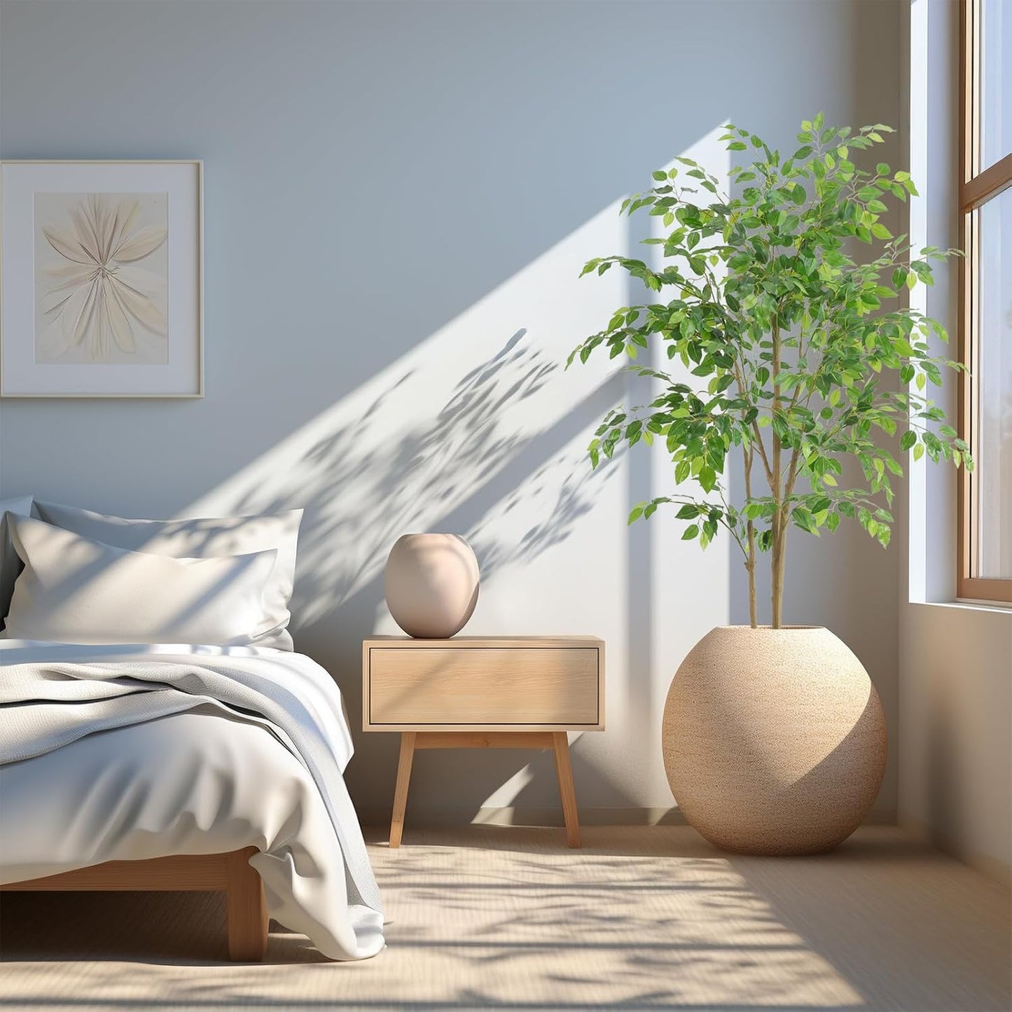 Tall UV Resistant Ficus Tree Artificial，5ft(60in) Faux Ficus Tree with Realistic Smooth and Shiny Leaves， Fake Trees Indoor Outdoor for Home Office Living Room Bedroom Foyer Porch Decor.