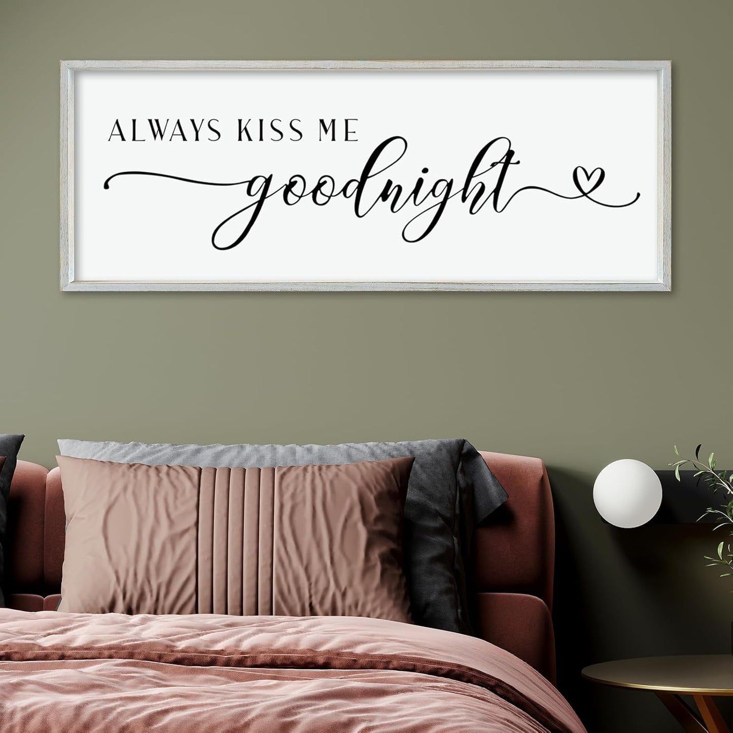 comurdyo Always Kiss Me Goodnight Sign for Bedroom Above bed Wall Decor 40''×15'' Large Wood Frame For Couples Over Bed Hanging Wall Art (White)