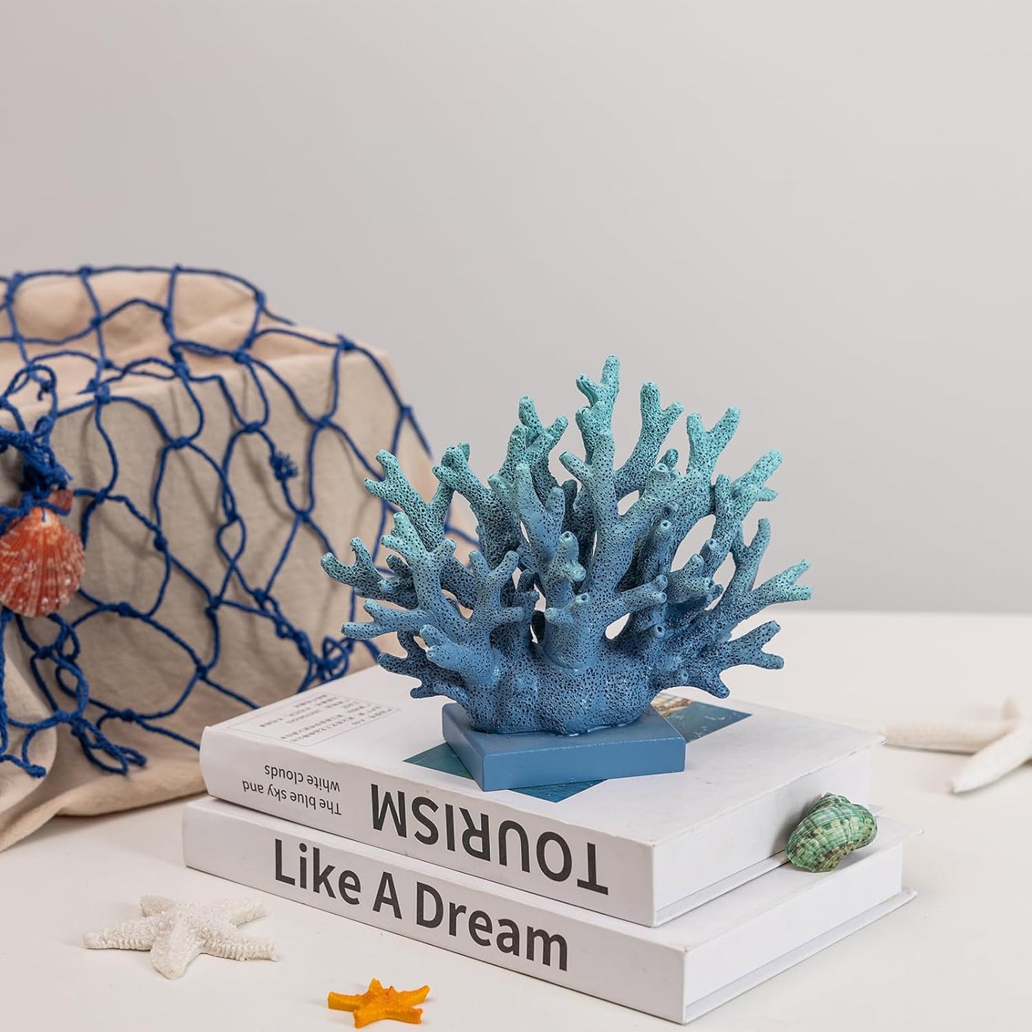 5.8" H Blue Coral Decor, Resin Coral Statue, Nautical Decorations for Home, Beach/Coastal/Ocean Themed Cabinet Shelf Tabletop Decor