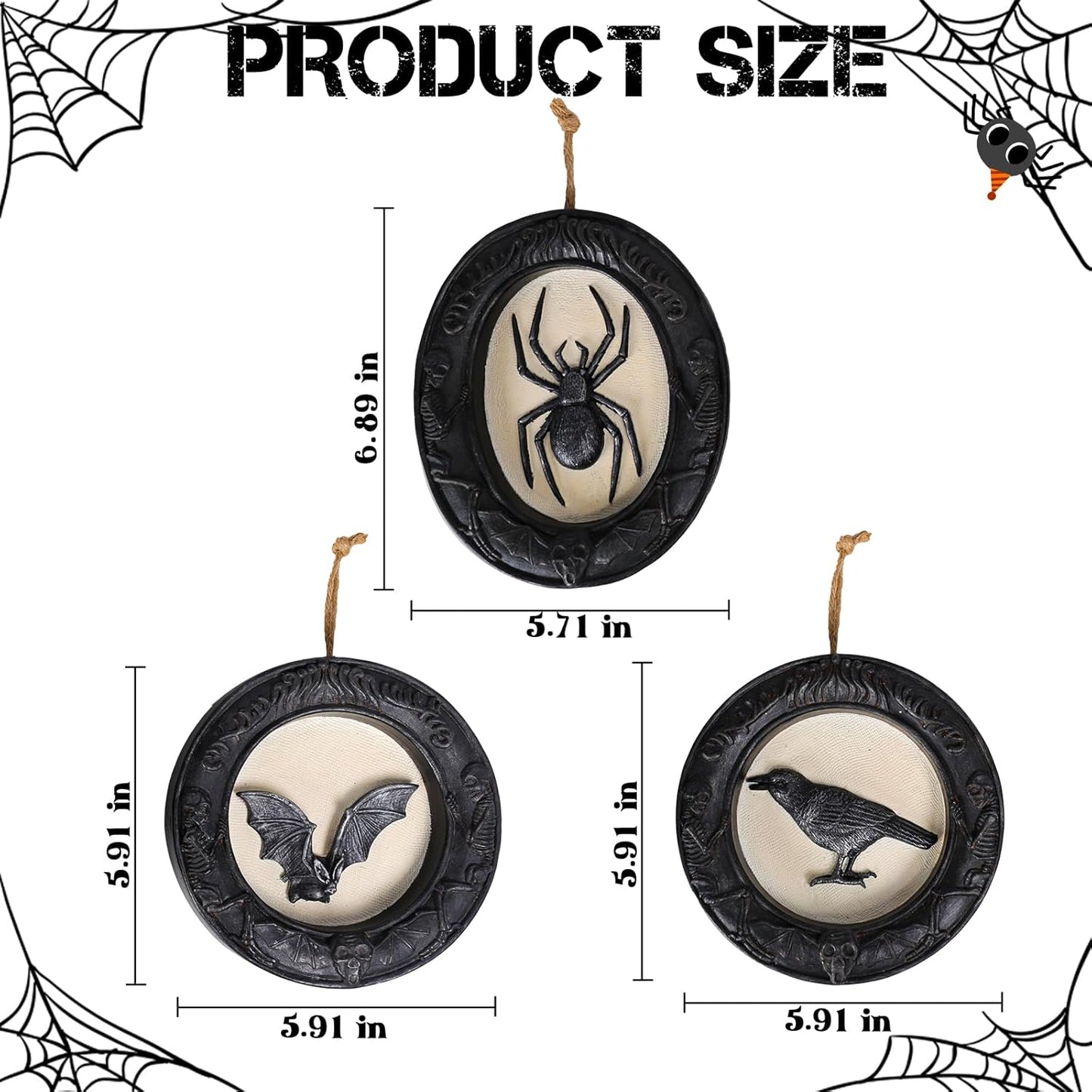 Ovewios Halloween Wall Art Decorations, Retro Gothic Framed Spooky Hanging Decor, Pack of 3 Resin Black Animal Head Wall Sculptures for Indoor Halloween Party Home Decorations