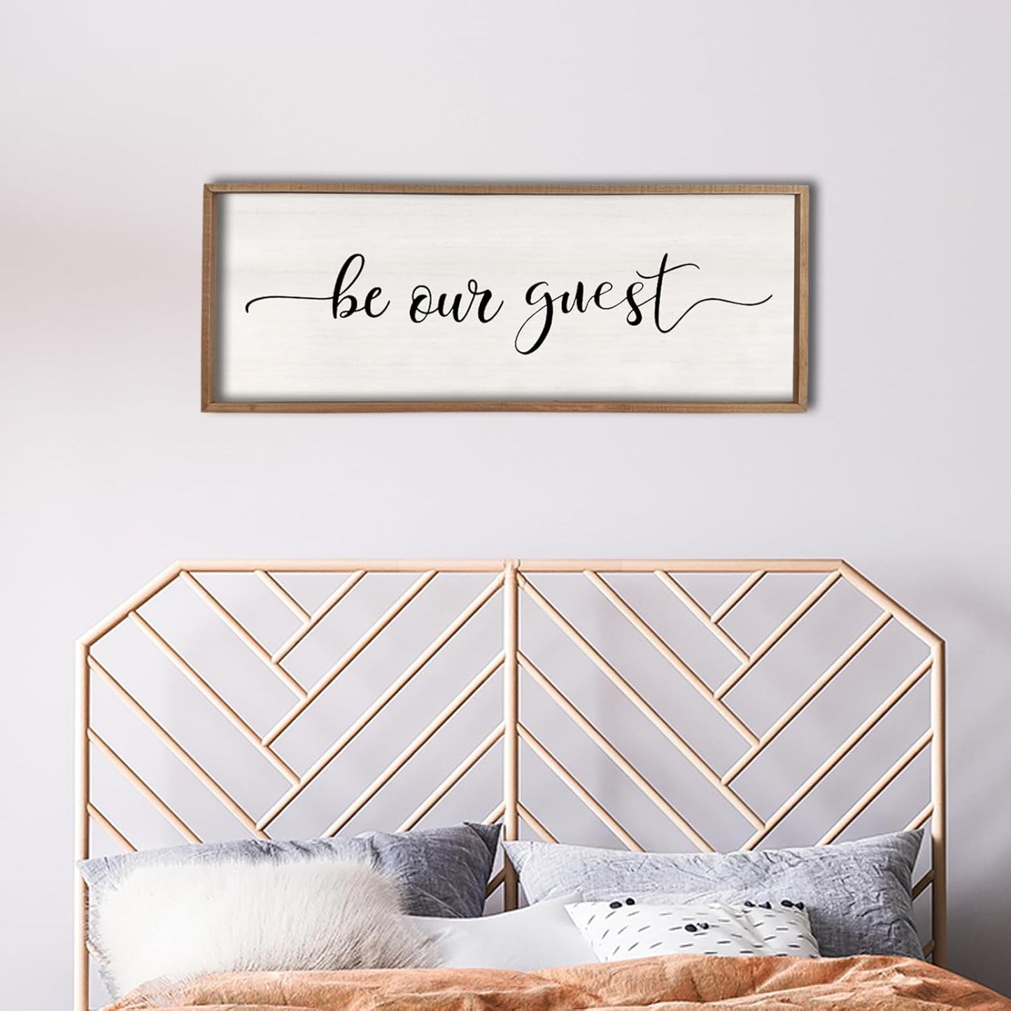 comurdyo Be Our Guest Wall Decor Sign 40”X15” Large Master Bedroom Above Bed Wall Decor Wood Framed Guest Room Sign Simple Rustic Farmhouse Over Bed Bedside Wall Art (Wood)