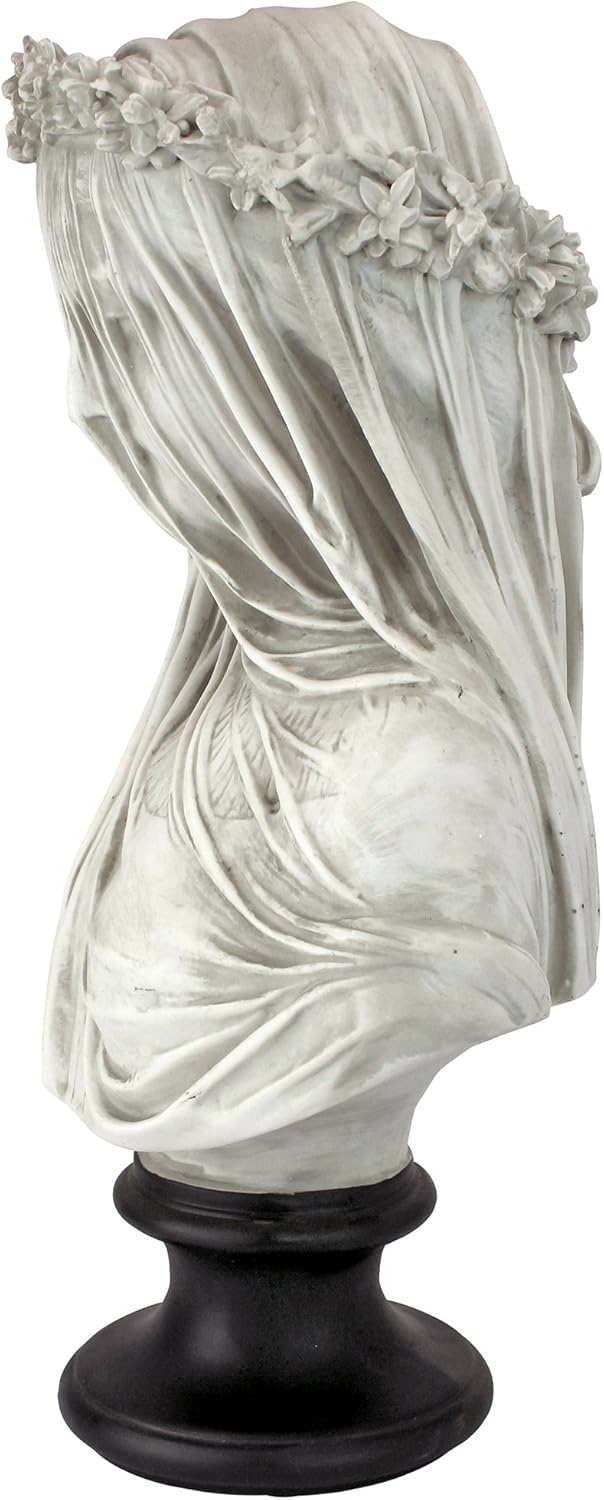 Design Toscano Veiled Maiden Indoor Bust Statue, 9 Inch Wide, 14 Inch Tall, Cast Stone Resin, Antiqued White Finish with a Black Painted Base