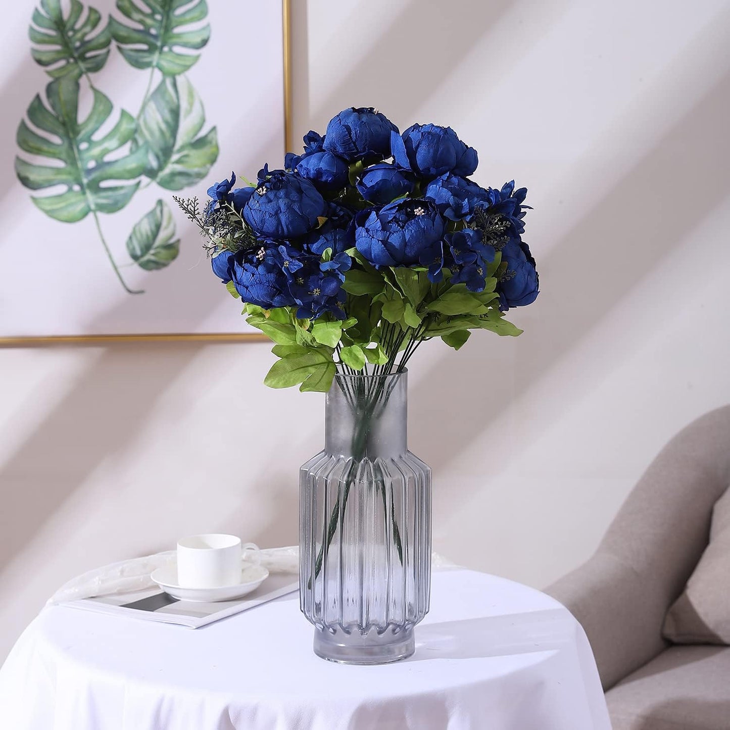 Duovlo Artificial Peony Silk Flowers Fake Flowers Vintage Wedding Home Decoration,Pack of 1 (Navy)