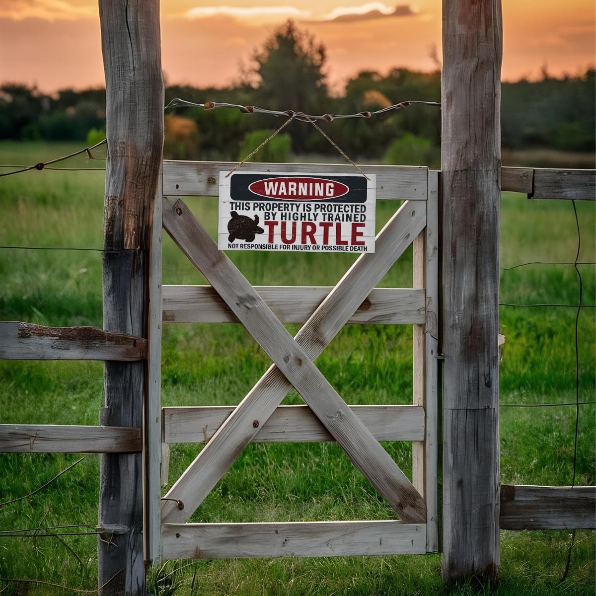 Funny Warning Signs, The Property is Protected By Highly Trained Turtle Sign, Decorative Wood Hanging Wood Plaque, House Door Sign, Farmhouse Wall Decor for Home Office, Indoor/Outdoor Use