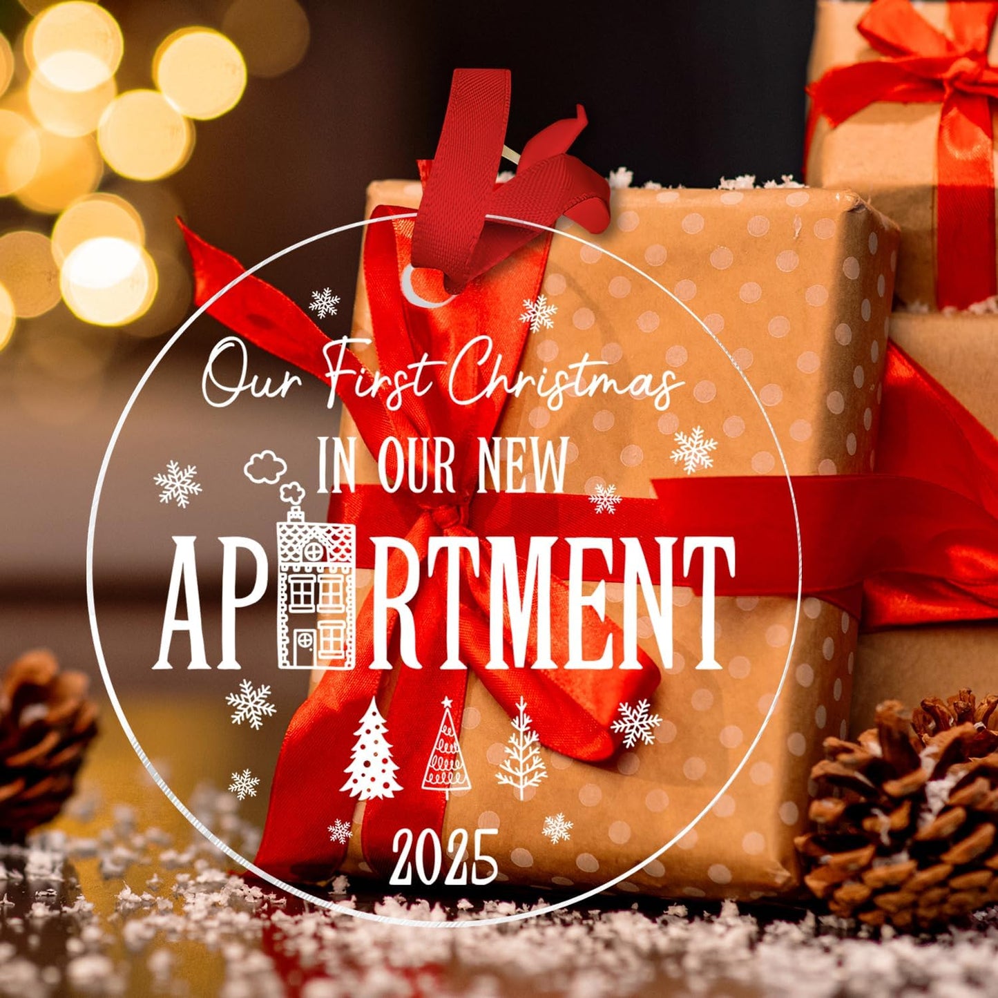 Our First Christmas in Our New Apartment 2025 Xmas Ceramic Ornament - Apartment Decor House Warming Gifts 1st Apartment Christmas Ornament Idea for New House Housewarming Couple & Family Xmas Gifts