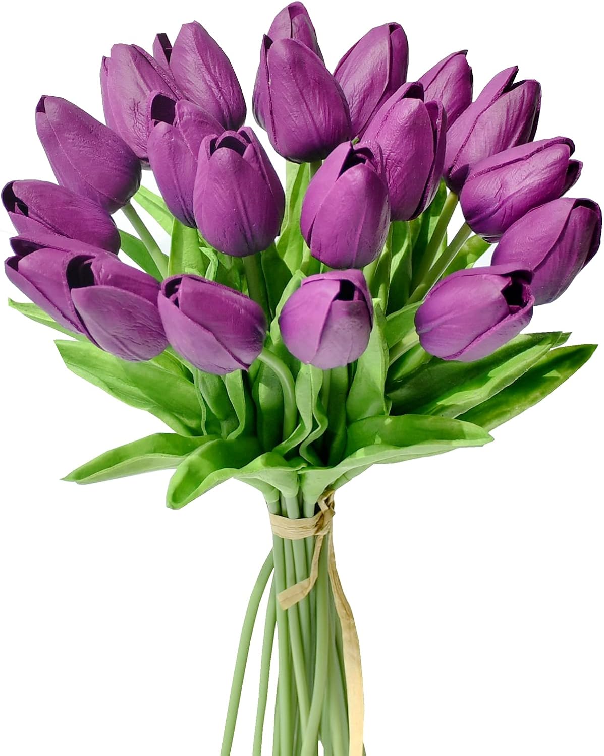 Mandy's Artificial Tulips 20 Stems Grape Purple PU Faux Flowers for Wedding Home Decor 13.5 Inch