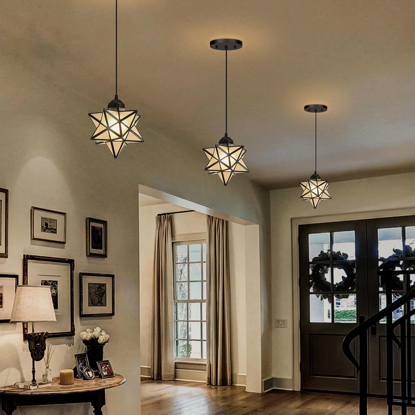 Frosted White Glass Pendant Lights for Kitchen Island Dining Room Light Fixture Chandelier Hanging Lighting with Warm Light Bulb