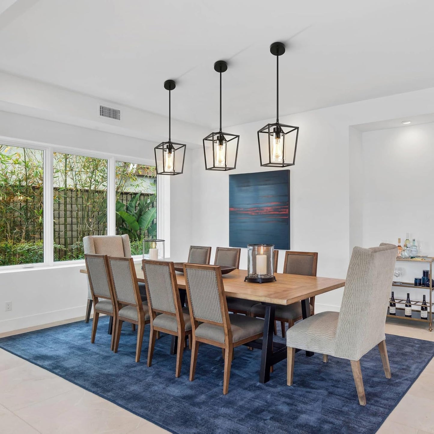 3 Pack Black Pendant Lights for Kitchen Island, 1-Light Farmhouse Metal Pendant Light Cage Kitchen Hanging Light Fixtures with Clear Glass Shade for Dining Room, Entryway, Hallway, Foyer