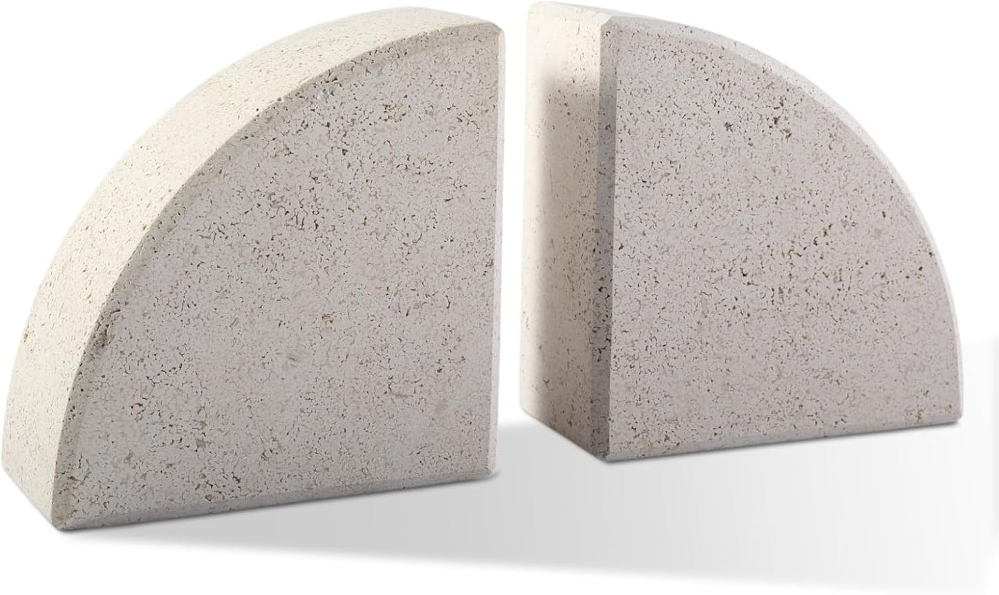 Marble Bookend for Shelves, Non-Skid Bookends for Heavy Books, Heavy Duty Book Stopper for CDs, Luxury Book Shelf Holder, Quarter Circle Design Book Ends Decorative, Moleanos Beige, Set of 2