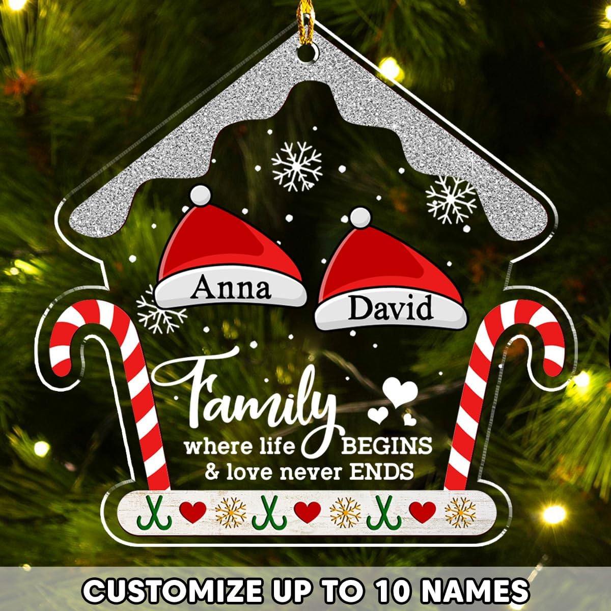 Personalized Chrismas Ornament 2025 - Love Never Ends, Custom Name Charms Family Members up to 10 People, for Family, Friends, and Loved Ones