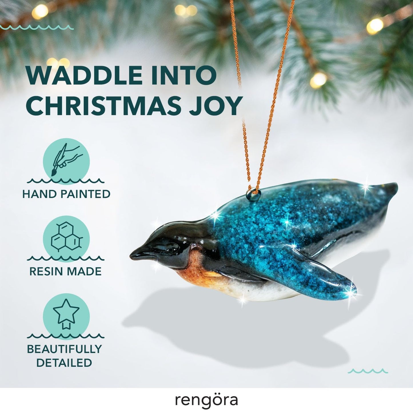 Hand-Painted Beach Christmas Ornament – Coastal Tree Decoration for Ocean Lovers – Unique Nautical Ornament for Christmas Tree or Stocking Stuffer Gift (Penguin)