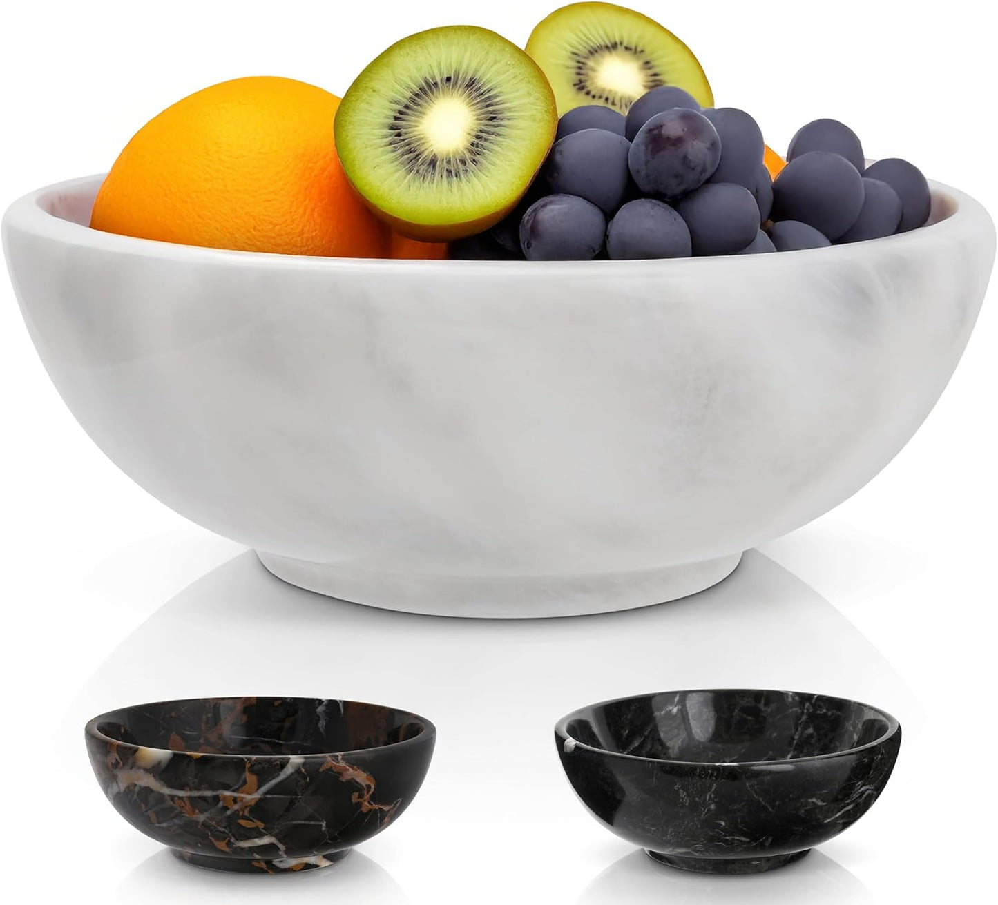Gusto Nostro 8" Luxury White Marble Decorative Bowl for Coffee Table - Elegant Modern Fruit Bowl for Kitchen Counter - Heavy Stone Entryway Catch all for Keys, Jewelry, Potpourri Holder - Medium Size