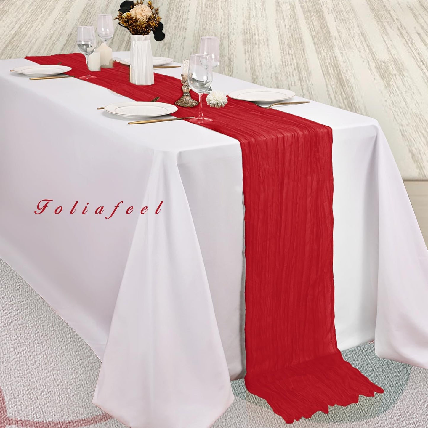 12 Pack Red 10FT Cheesecloth Table Runner Rustic Gauze Fabric Cheese Cloth Table Runner for Wedding Bridal Baby Shower Table Decor Boho Sheer Birthday Party Table Decorations 20 x 120 Inch Long