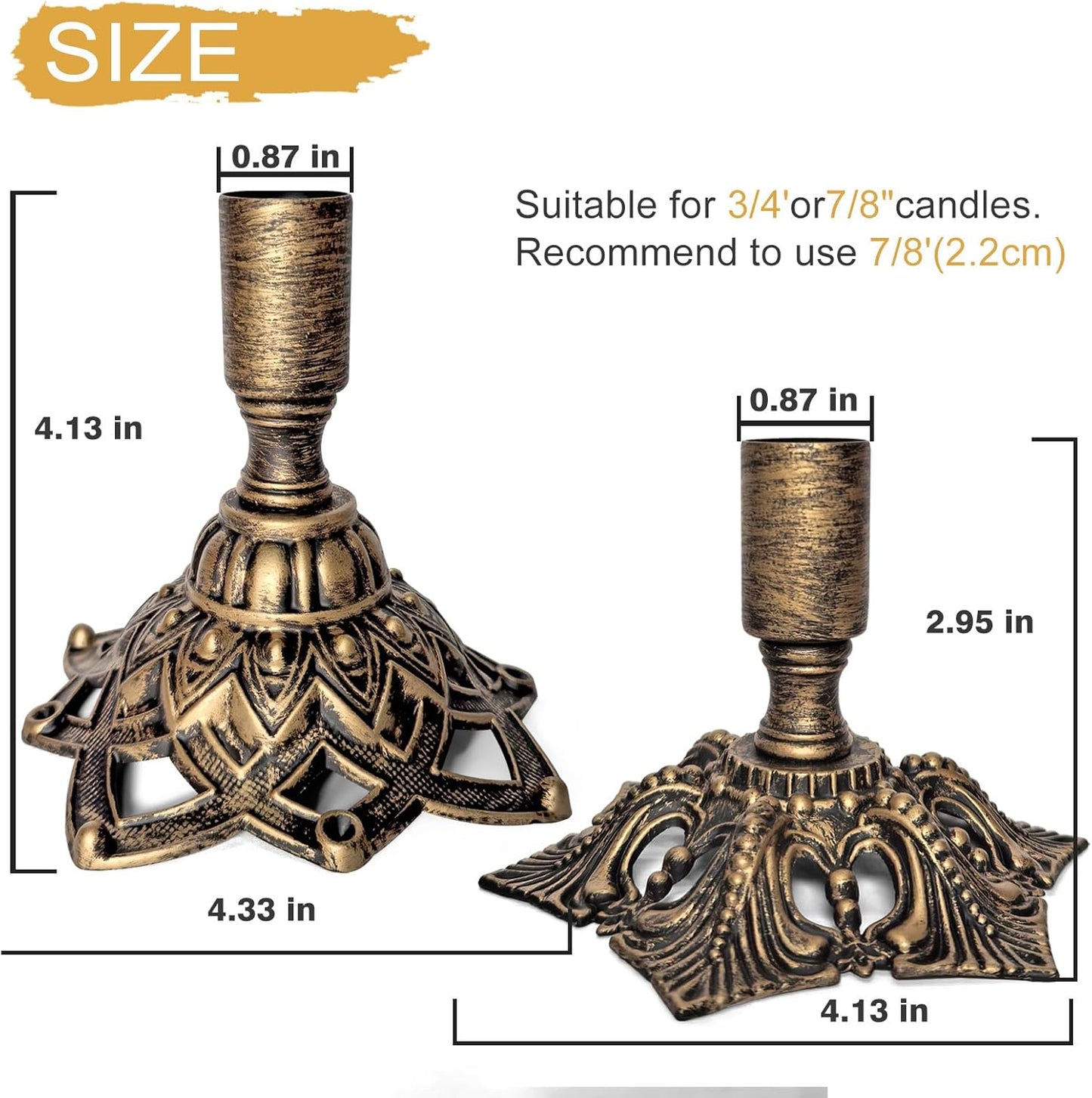 Candlestick Holders,Taper Candle Holder for Candlesticks Gold Brass Vintage Candle Metal Stick Candle Holders for Fireplace, Party, Dining,Wedding Decor,Fits 3/4 inch Thick Candle(Set of 6Pcs)