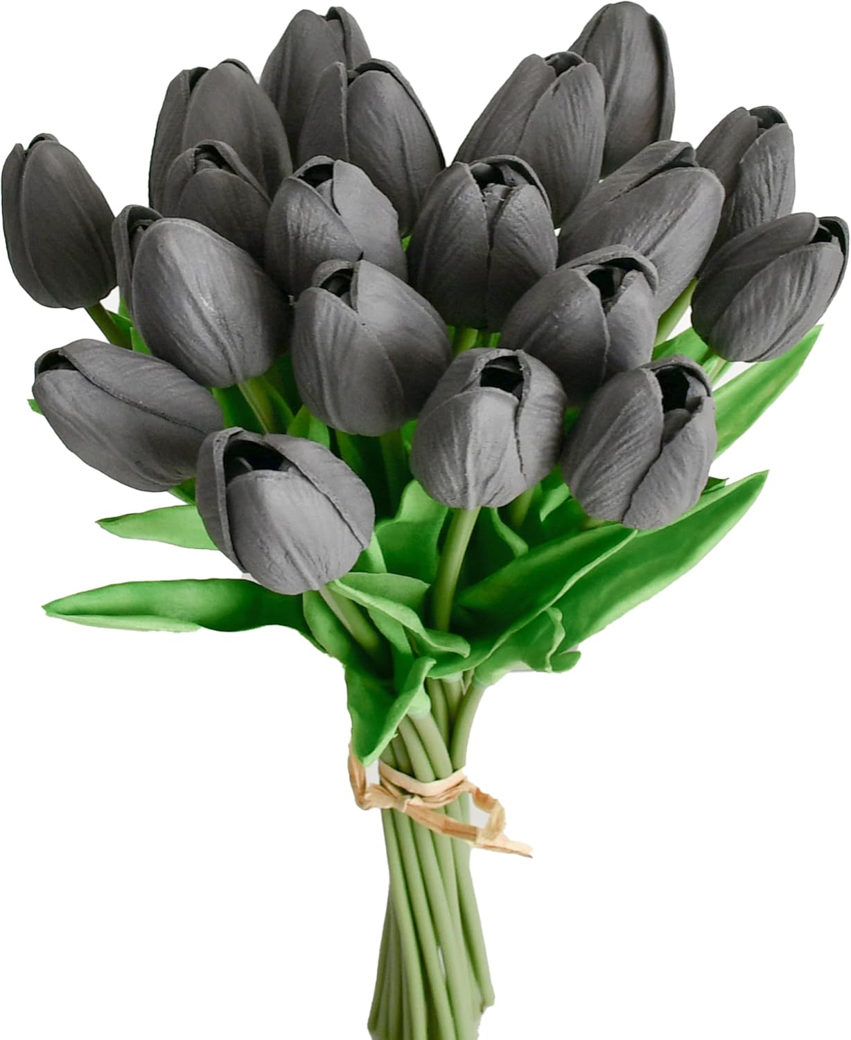 Mandy's Artificial Tulips 20 Stems Dark Grey PU Faux Flowers for Wedding Home Decor 13.5 Inch