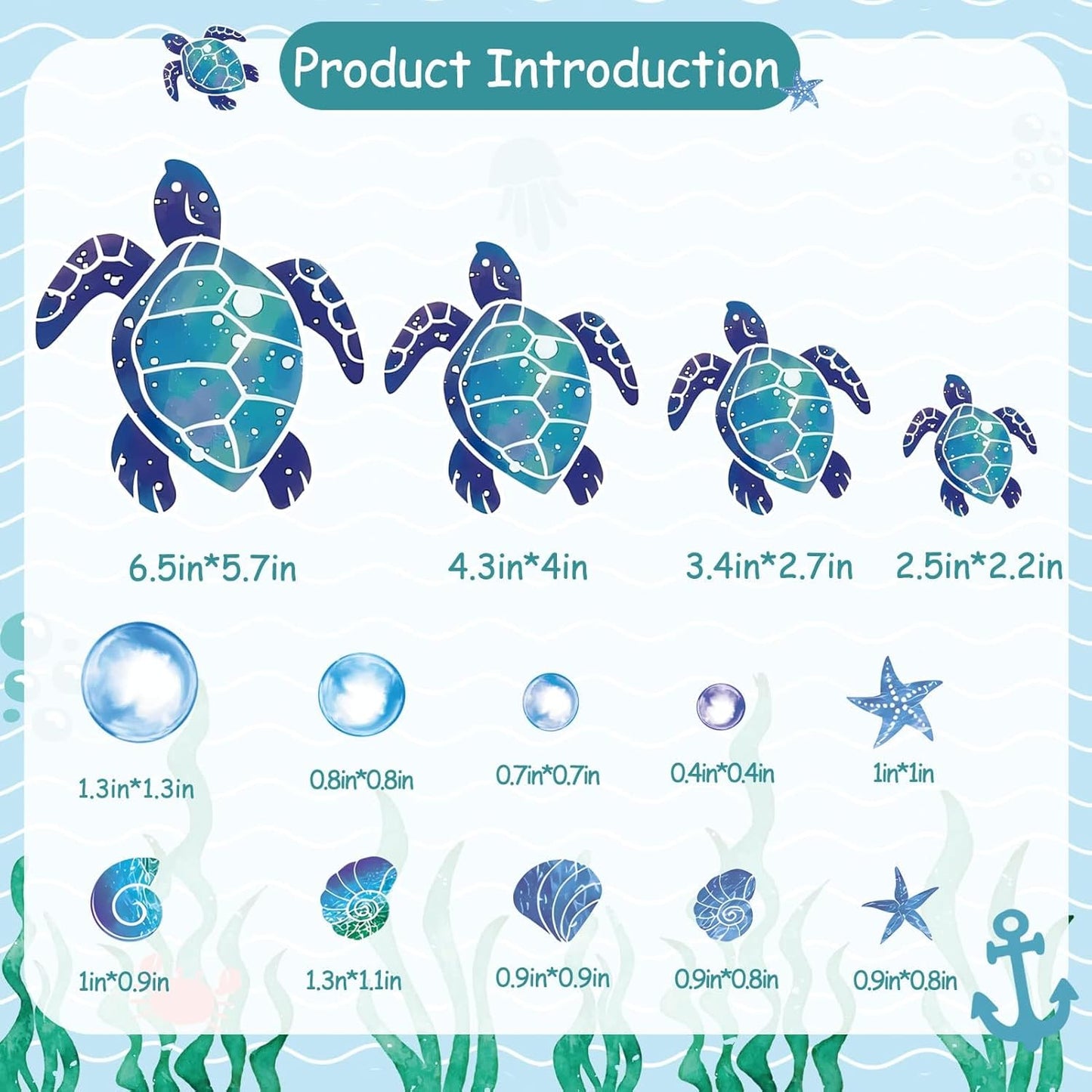 Glow in The Dark Sea Turtle Wall Decals,Under The Sea Turtle Bathroom Wall Stickers Ocean Wall Decor for Kids Baby Nursery Living Room Beach Room Decor