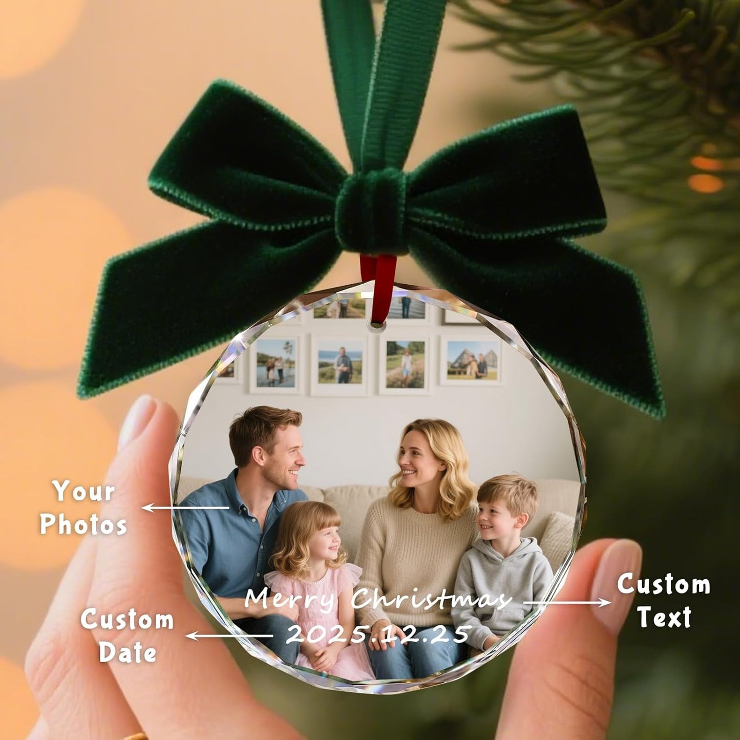 Custom Christmas Ornament Glass-Personalized Christmas Ornaments with Photo/Name/Date/Text,Wedding Christmas Birthday Baby Gifts (Color 7)