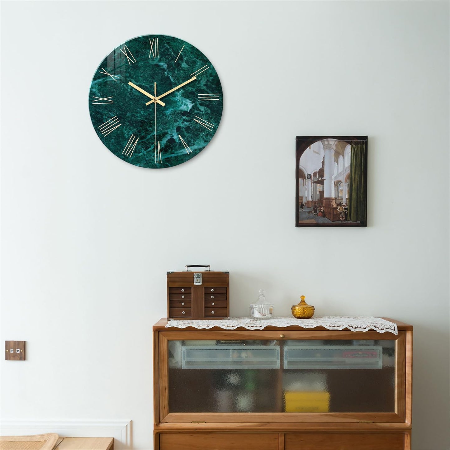 Teal Glass Wall Clock Battery Operated 16 Inch Modern Clock for Living Room Decor Large Wall Clock Silent