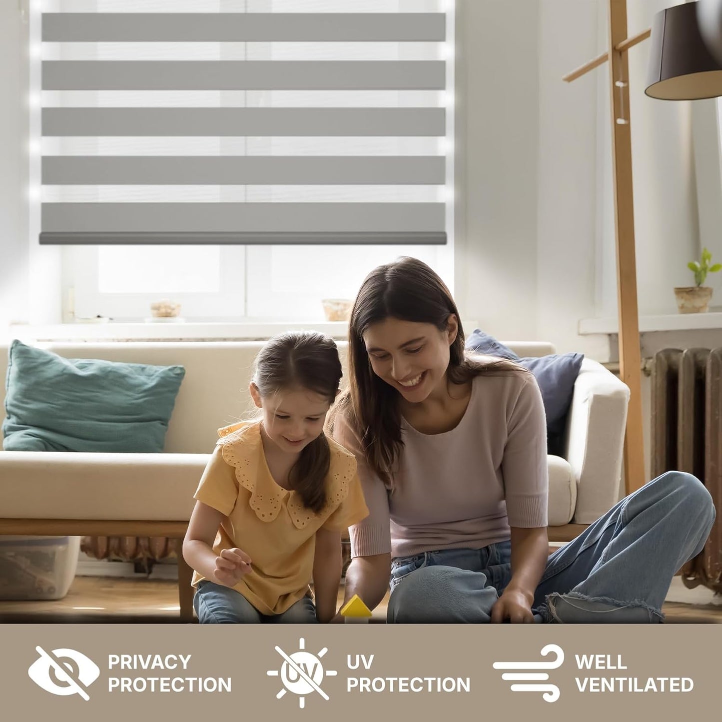 HESTIA Cordless Zebra Blinds Light Filtering Roller Shades Blackout Indoor Window Blind for Home Office,White,39" W x 48" H