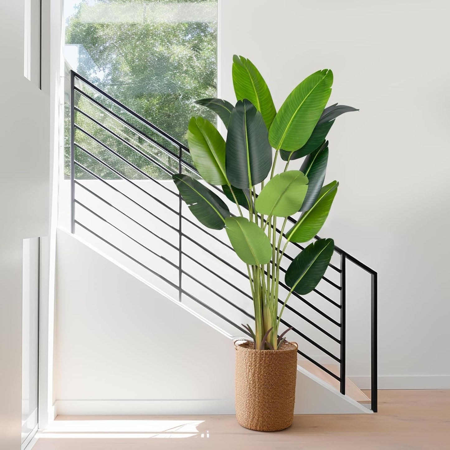 Artificial Bird of Paradise Plant 6Ft Fake Tropical Palm Tree with 13Trunks Faux Banana Leaf Trees in Pot for Home Indoor Outdoor Office Modern Decor Housewarming Gift