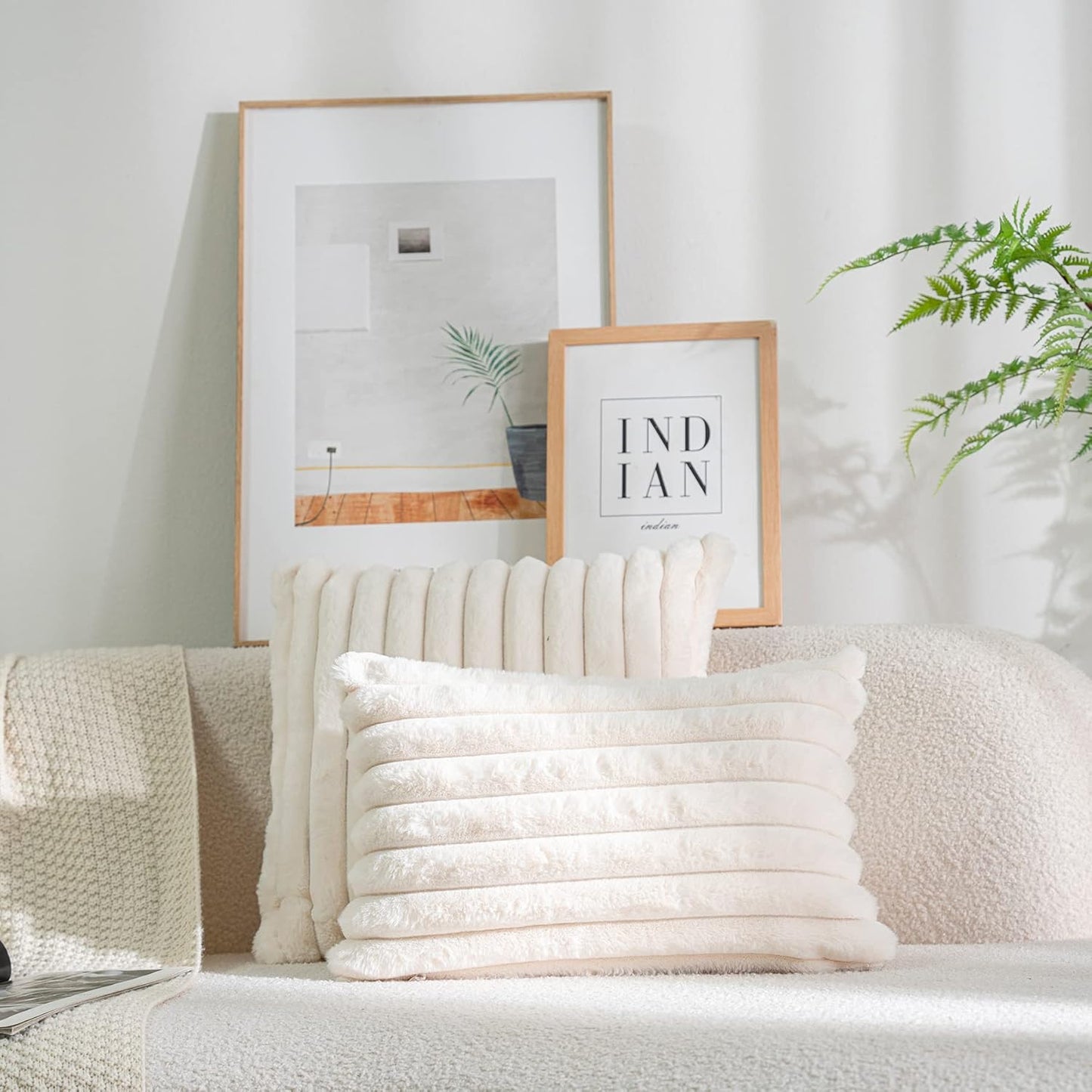 DEELAND Pack of 2 Faux Fur Plush Decorative Throw Pillow Covers Fuzzy Striped Soft Pillowcase Cushion Covers for Sofa Couch Bedroom 16x16 inch