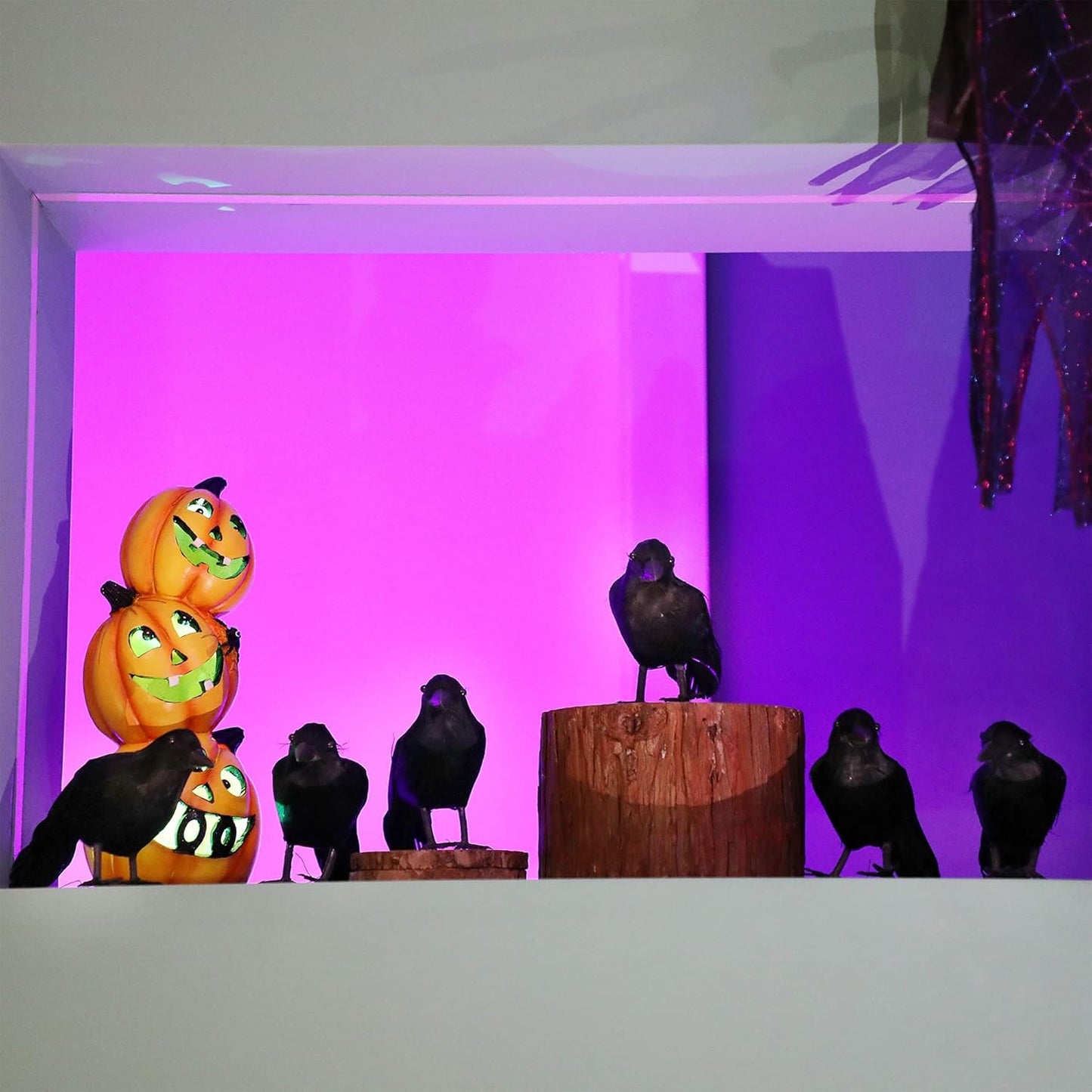 ATDAWN 6 Pack Halloween Black Feathered Crows, Realistic Halloween Birds Decoration for Spooky Decor