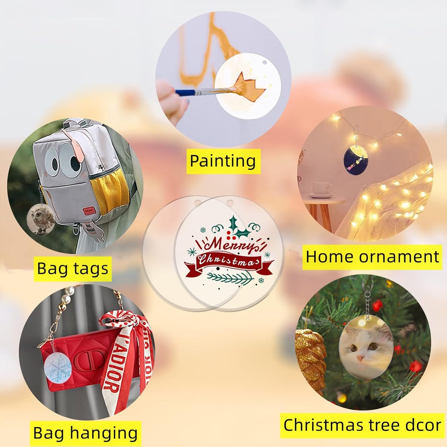 100 Pcs Round Acrylic Keychain Blanks 2Inch Circle Blanks with Hole,Clear Acrylic Discs Circles Bulk for Keychains Ornament Painting and Vinyl Crafts Projects