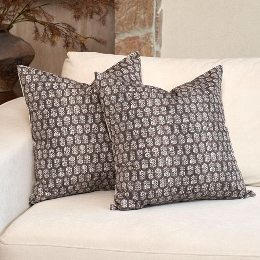 DOMVITUS Floral Pillow Covers Set of 2, Throw Pillow Covers 20x20, Floral Print Neutral Accent Decorative Pillow Covers for Living Room, Bed, Dark Brown
