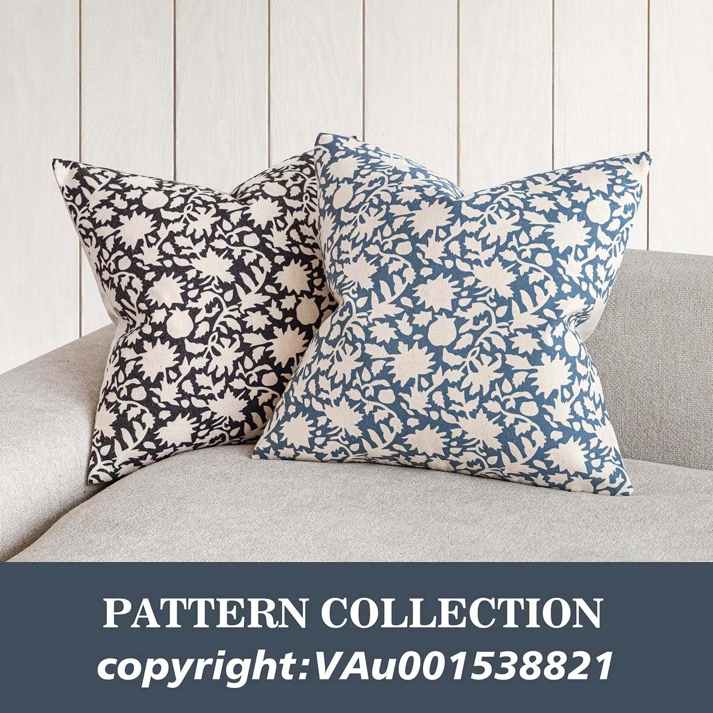 Foindtower Set of 2 Decorative Neutral Floral Throw Pillow Covers Accent Farmhouse Cushion Covers Boho Vintage Pillowcase for Couch Sofa Bedroom Living Room Home Decor Outdoor,22×22 Inch,Dusty Blue