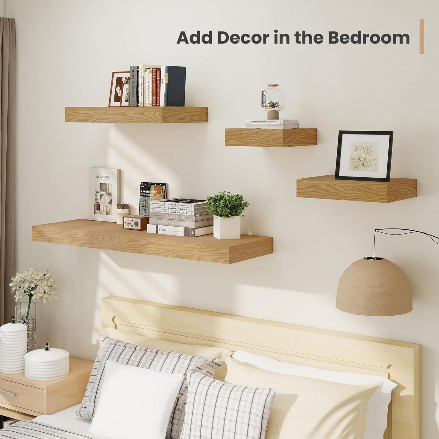 Heimlove 12 Inch Deep Floating Shelves, 12 x 12 inches Long Wall Shelf, Large Extra Display Shelf & Storage Shelf, Rustic Wood Wall Shelves for Fireplace Mantel, Oak - 2Pack